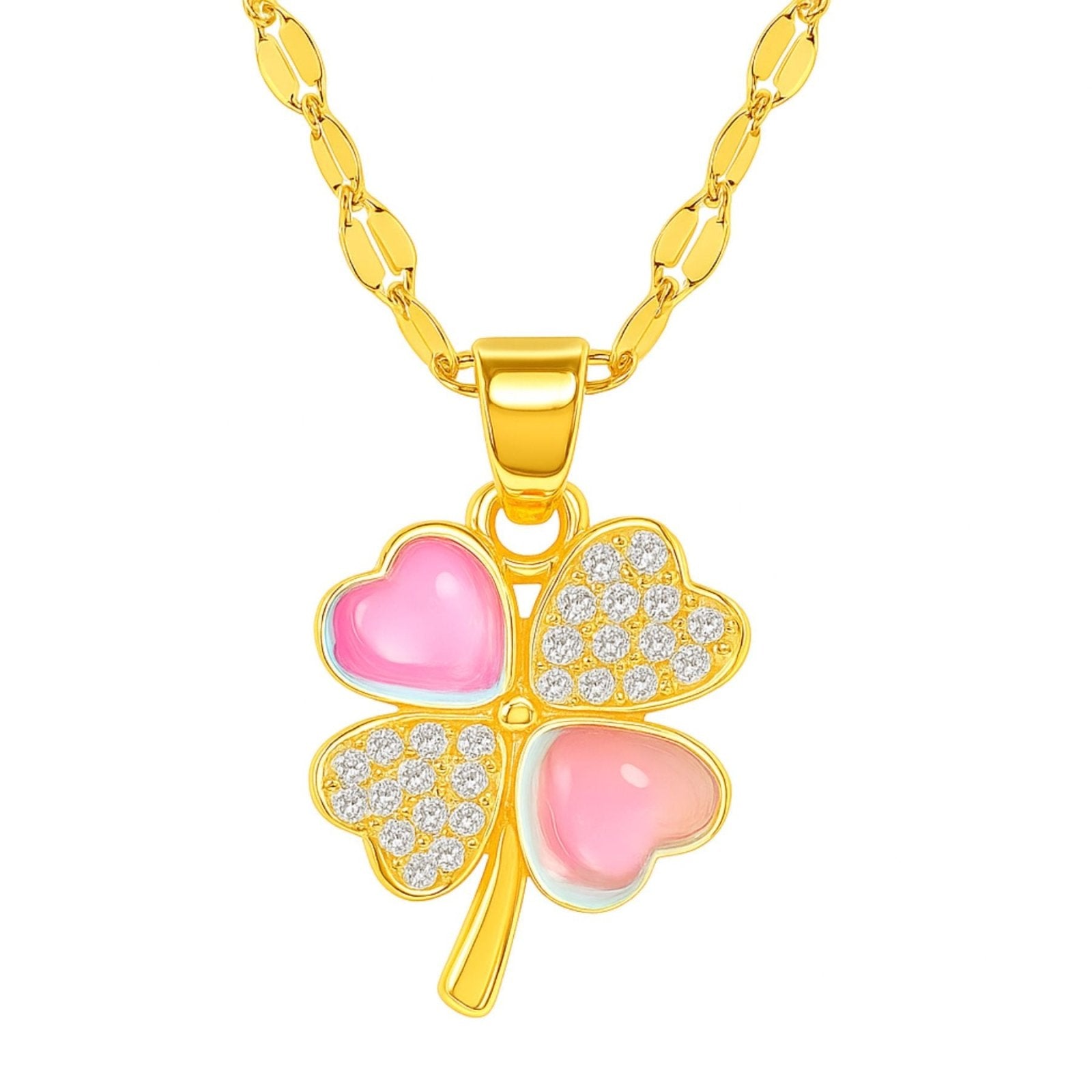 Collier chance pendentif trèfle nacré rose, zircon brillant, en acier doré, bijou symbolique, modèle Journey