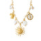 Collier charms à pendentif soleil pour femme, en acier inoxydable doré, cordon blanc avec tortue et perles