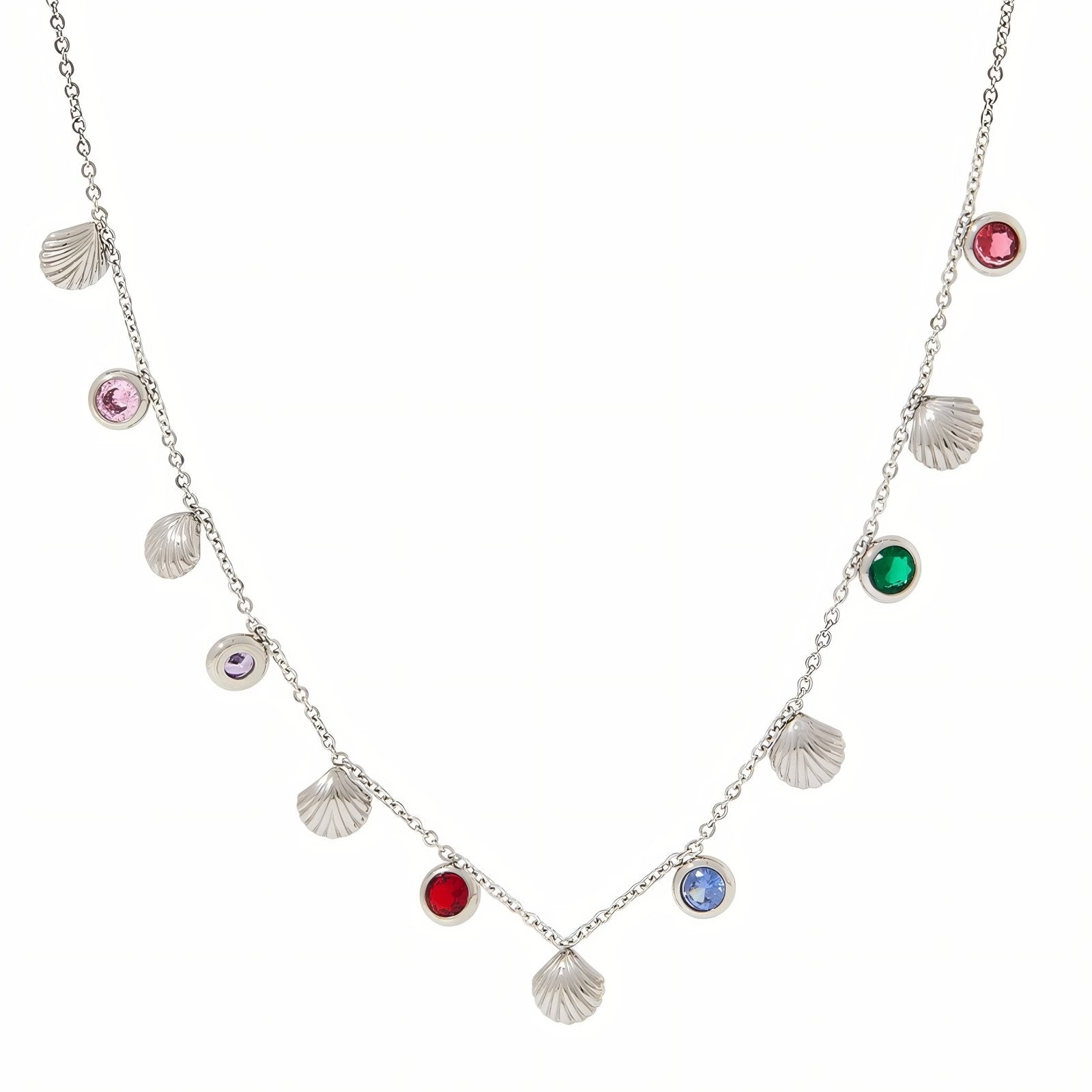 Collier charms coquillage pour femme, avec zircon, en acier inoxydable