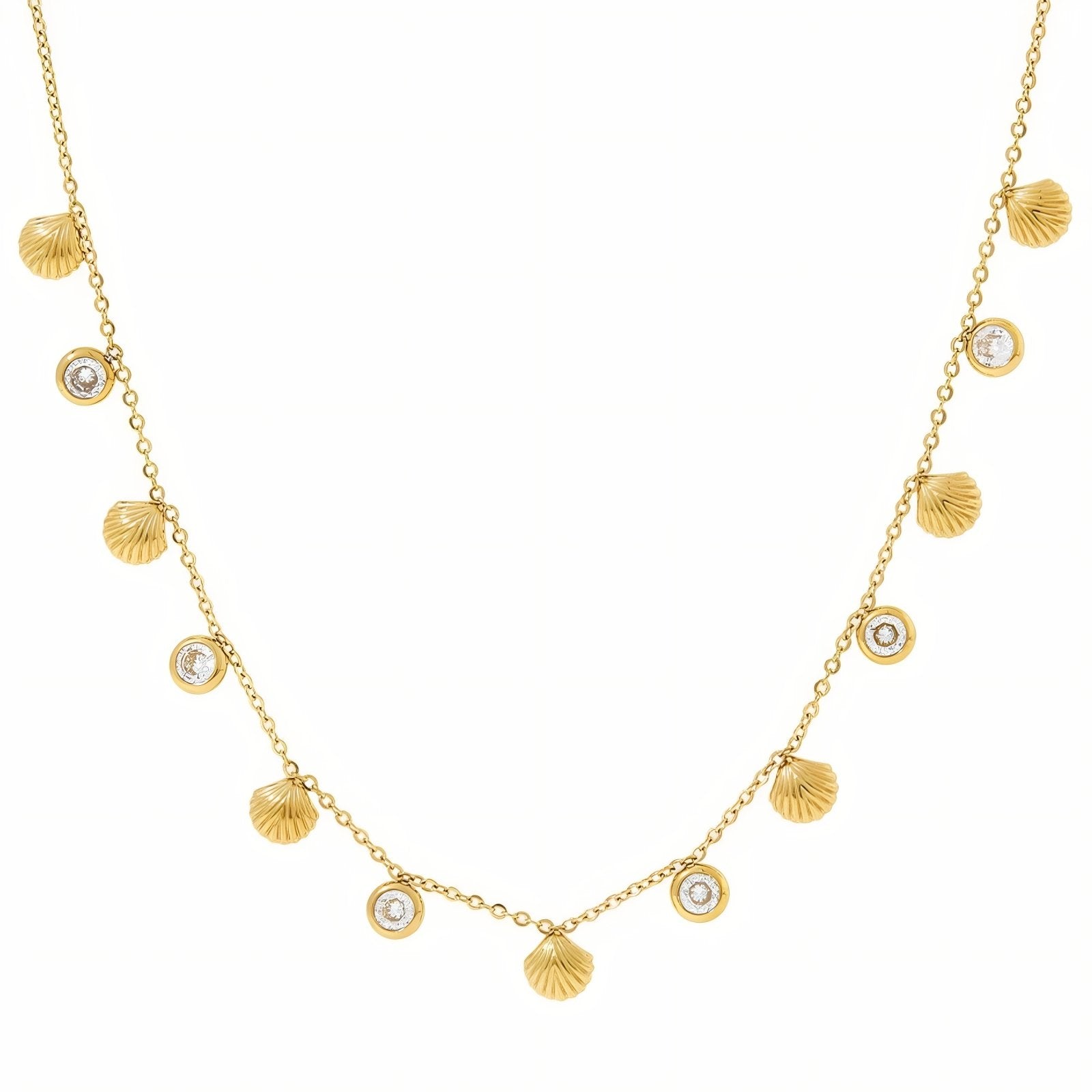 Collier charms coquillage pour femme, avec zircon, en acier inoxydable