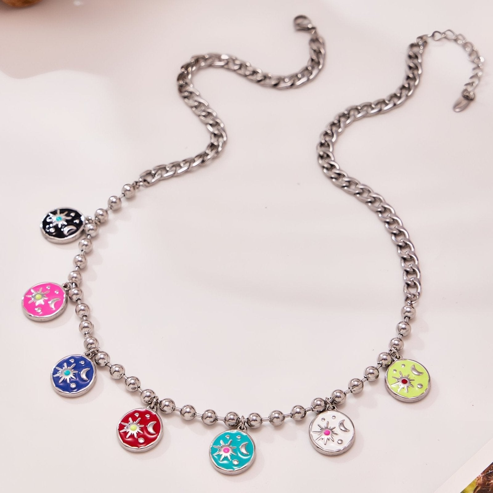Collier charms pour femme, pendentifs émaillés colorés, en acier inoxydable