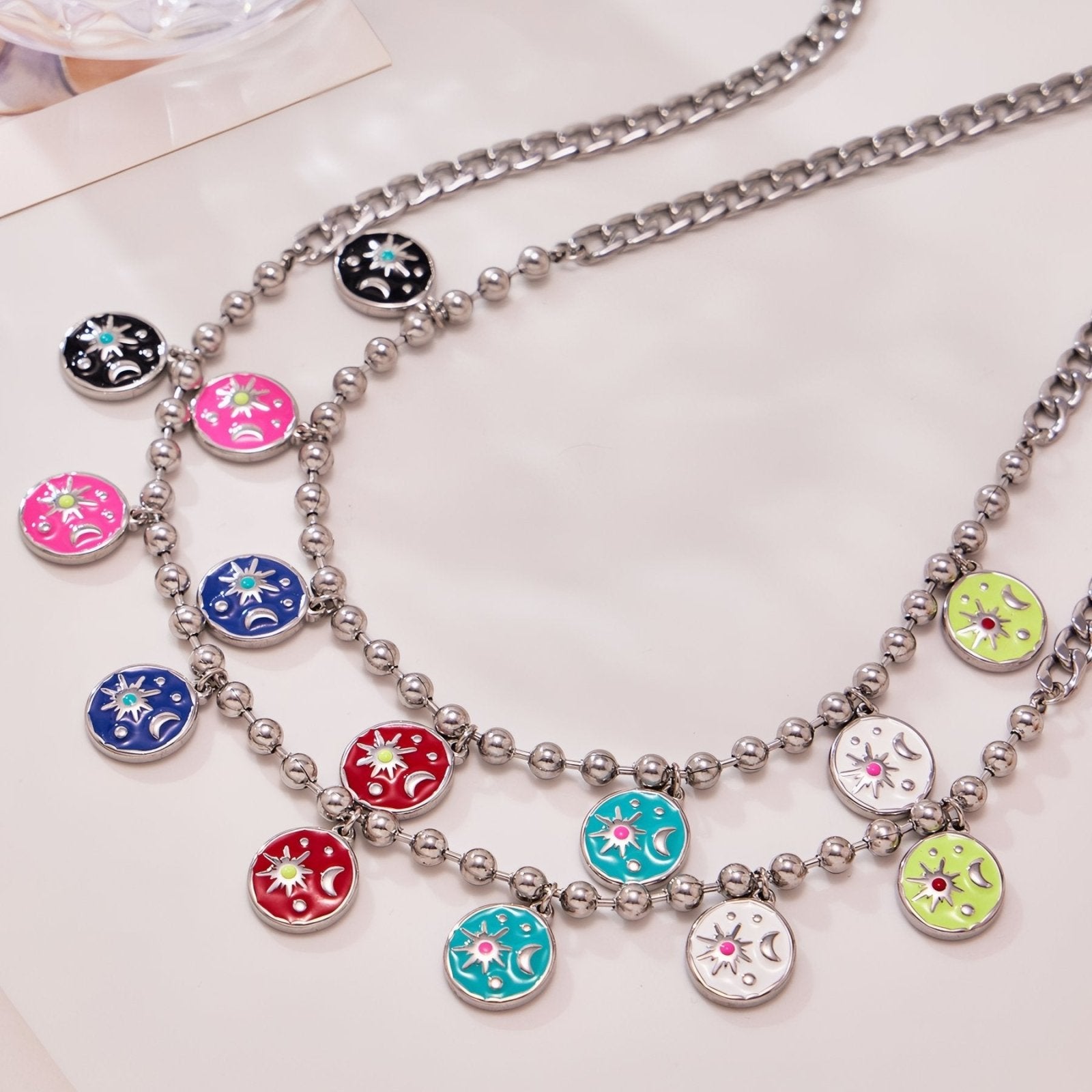Collier charms pour femme, pendentifs émaillés colorés, en acier inoxydable