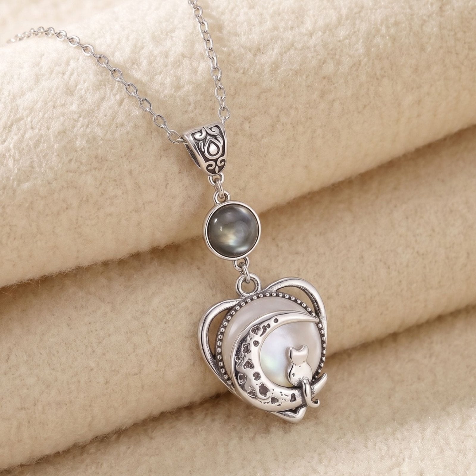 Collier chat pour femme, en alliage de zinc, avec pendentif lune