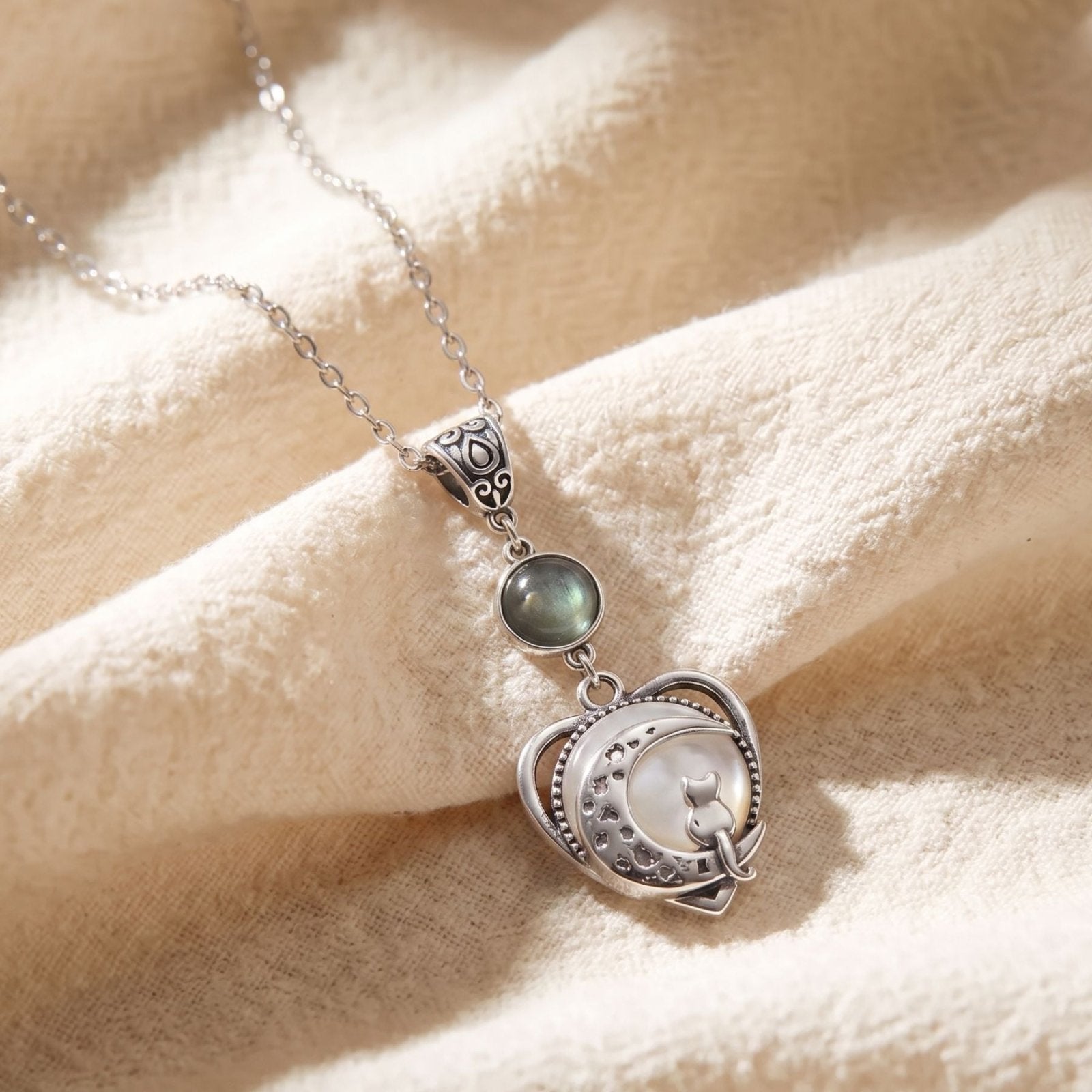 Collier chat pour femme, en alliage de zinc, avec pendentif lune