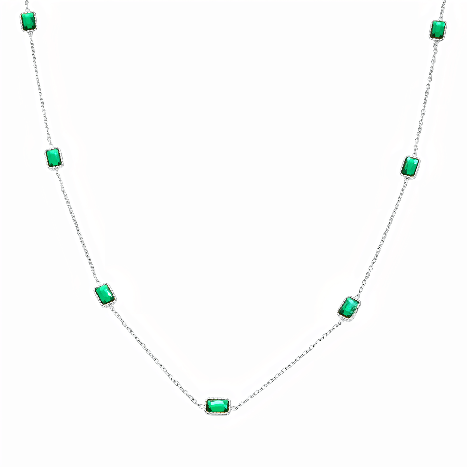 Collier chic court pour femme, pierres vert émeraude, en acier inoxydable, modèle Léonore
