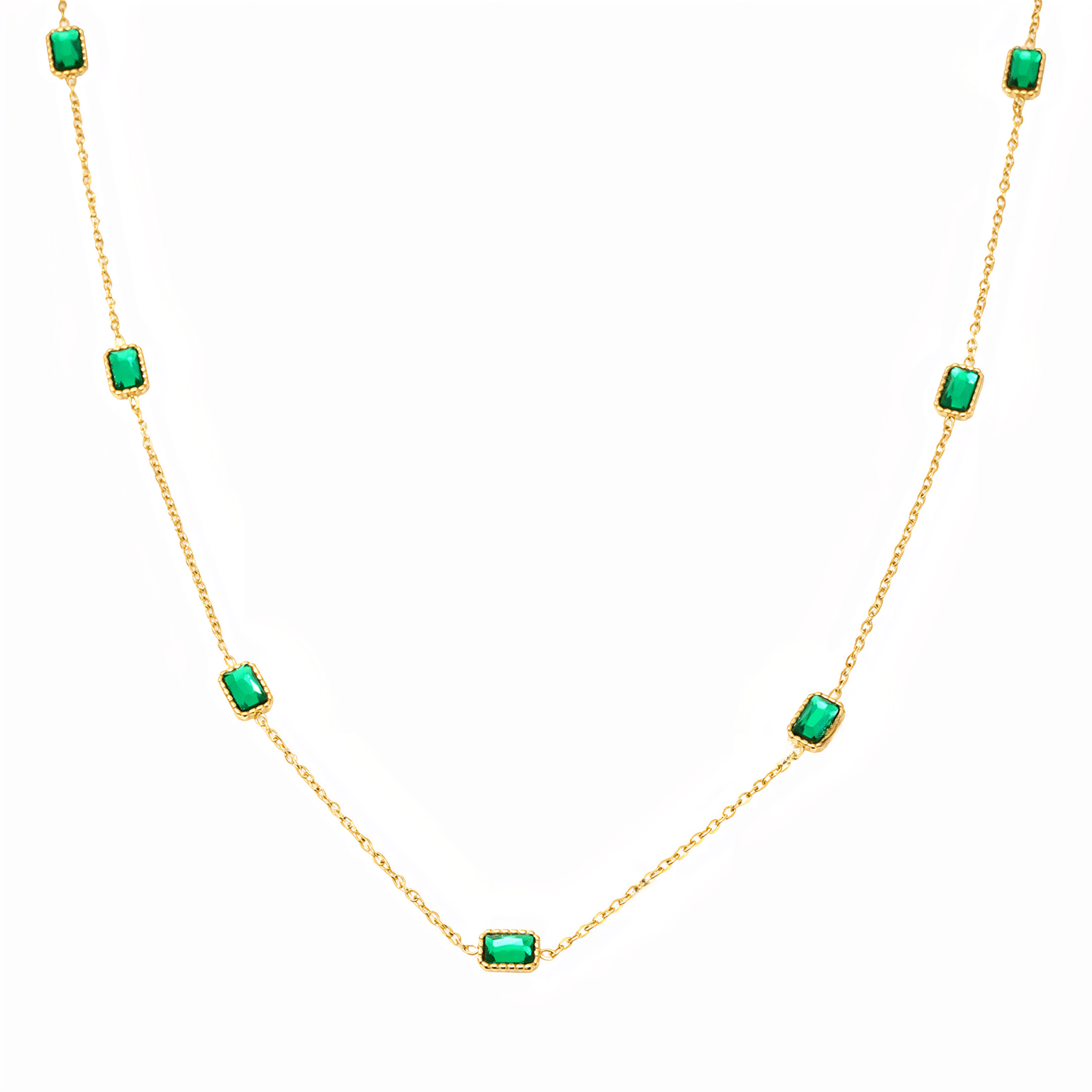 Collier chic court pour femme, pierres vert émeraude, en acier inoxydable, modèle Léonore