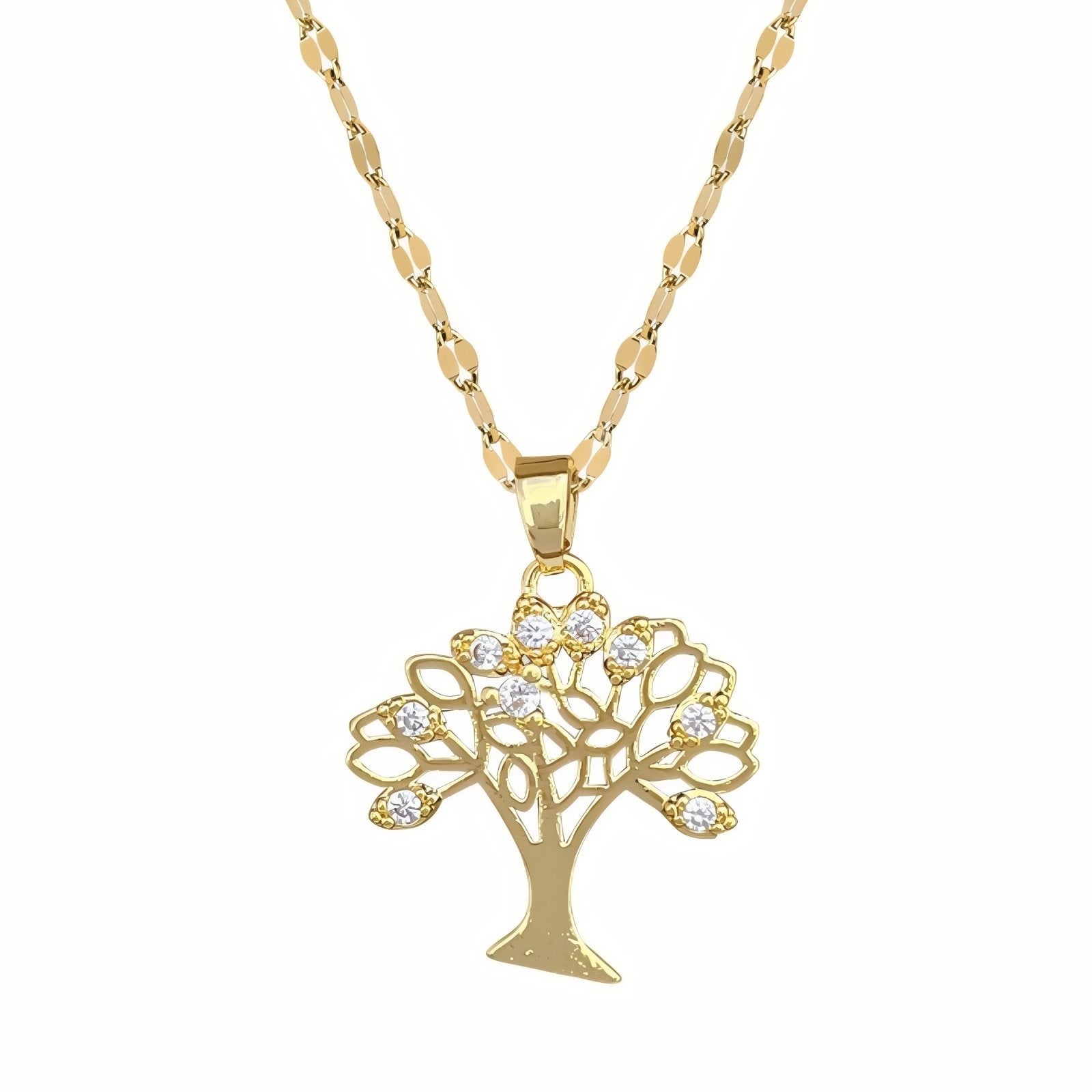 Collier chic pour femme, avec pendentif arbre de vie en cuivre serti de zircon, chaîne en acier inoxydable