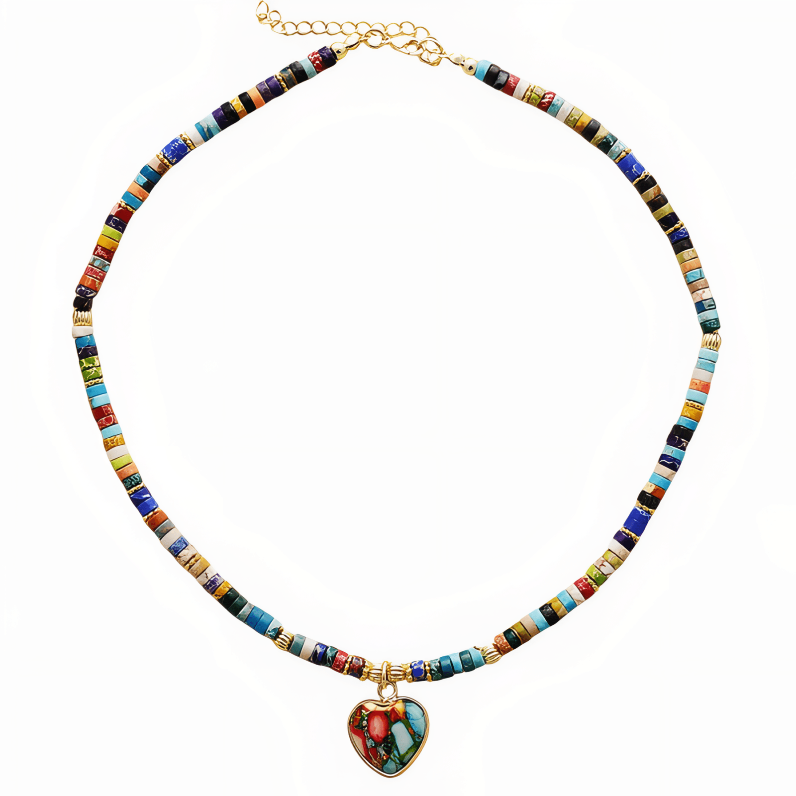 Collier choker en pierres naturelles, pendentif cœur, style Y2K multicolore