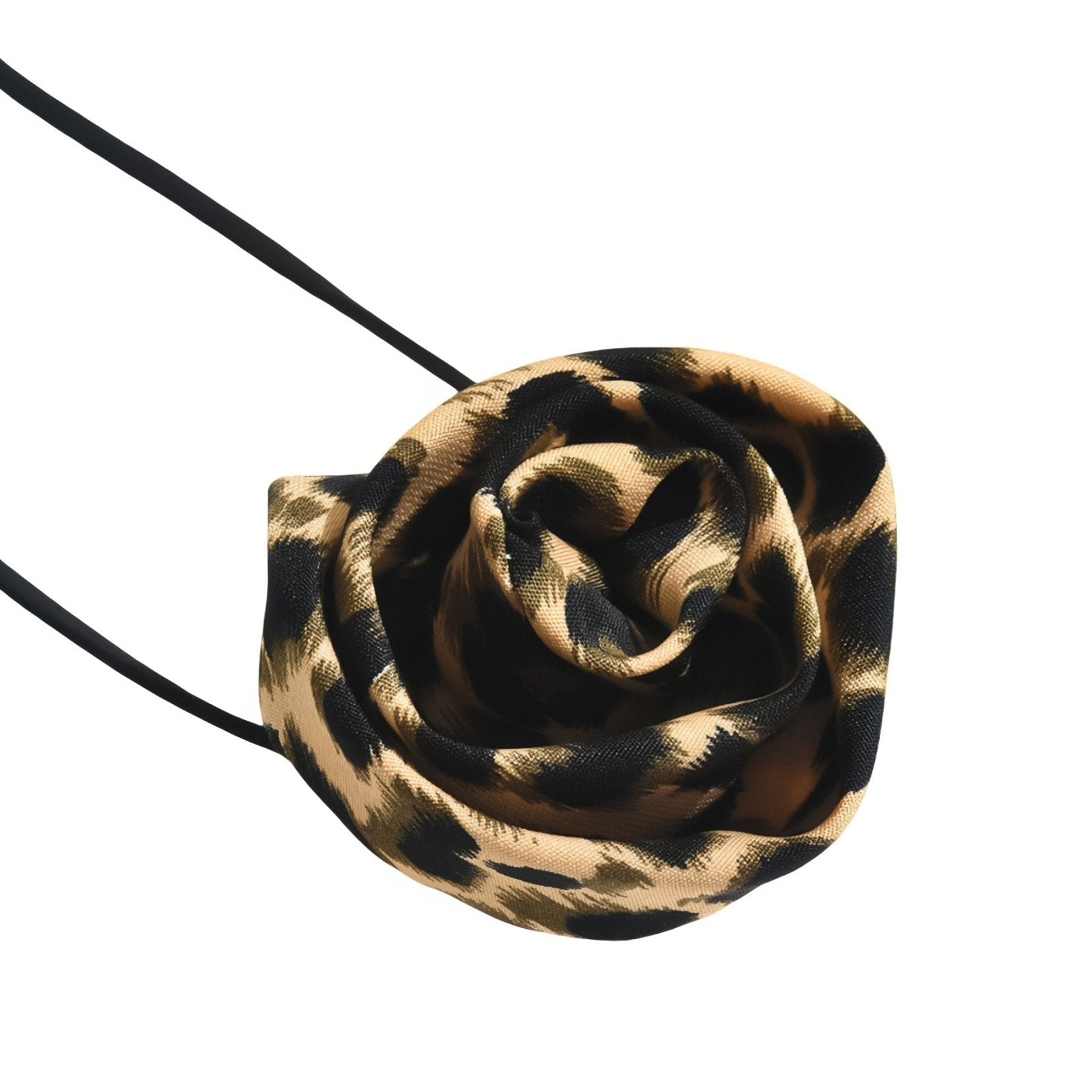 Collier choker femme, orné d'une fleur motif léopard, cordon ras - du - cou noir ajustable