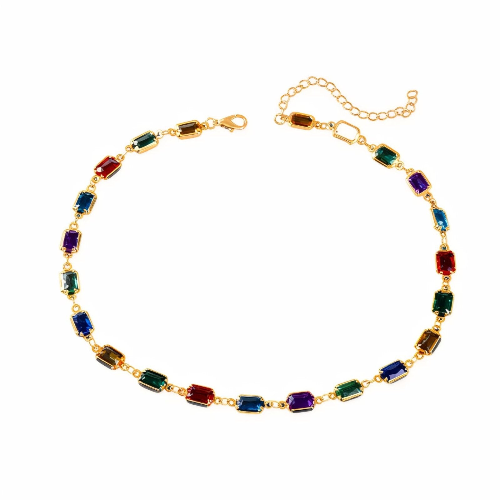 Collier choker géométrique, pierres rectangulaires colorées, finition dorée, modèle Célaïa