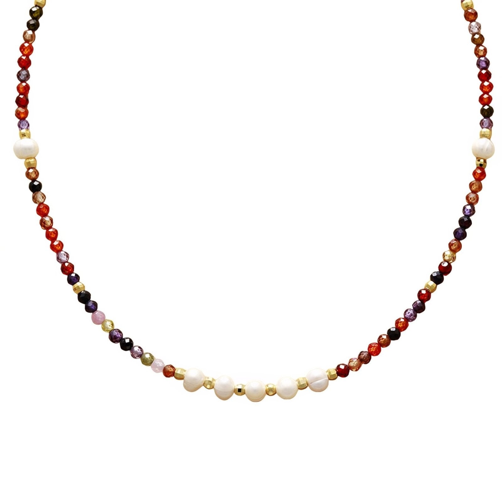 Collier choker pour femme, en pierres naturelles multicolores et ornement fer à cheval ou perles naturelles
