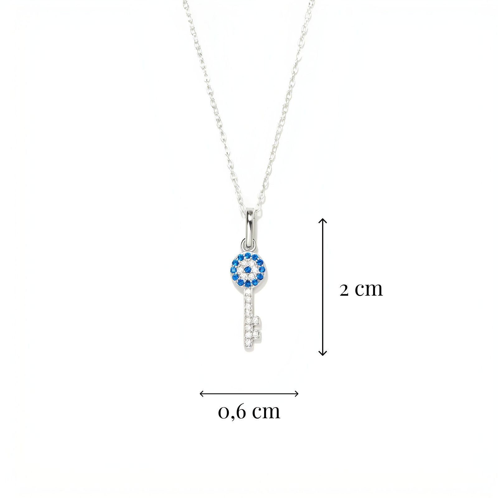 Collier clé œil protecteur en argent 925, pavé de zircons bleus et blancs, bijou symbolique pour femme, modèle Soraya