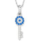 Collier clé œil protecteur en argent 925, pavé de zircons bleus et blancs, bijou symbolique pour femme, modèle Soraya