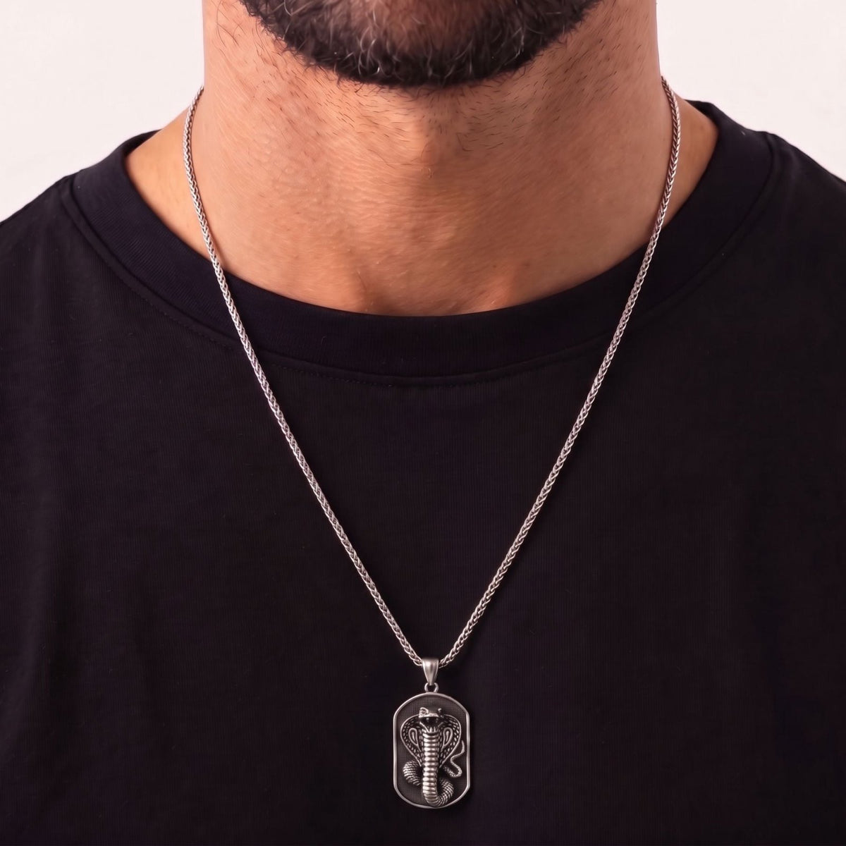 Collier cobra pour homme, en acier inoxydable argenté, pendentif serpent en relief au style imposant