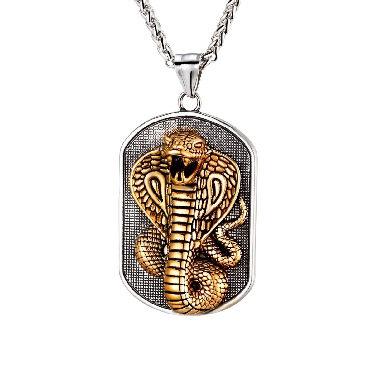 Collier cobra pour homme, en acier inoxydable argenté, pendentif serpent en relief au style imposant