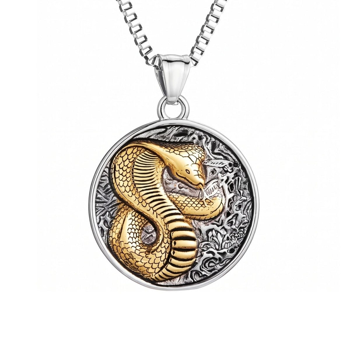 Collier cobra pour homme, en acier titane, pendentif circulaire au style oriental