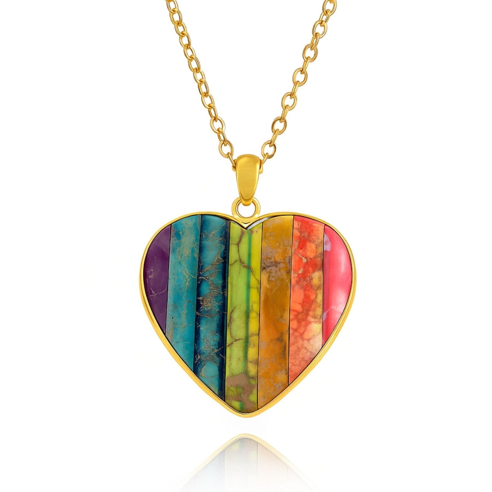 Collier coeur 7 chakras, monture dorée ou argentée, bijou coloré pour femme, modèle Arcana
