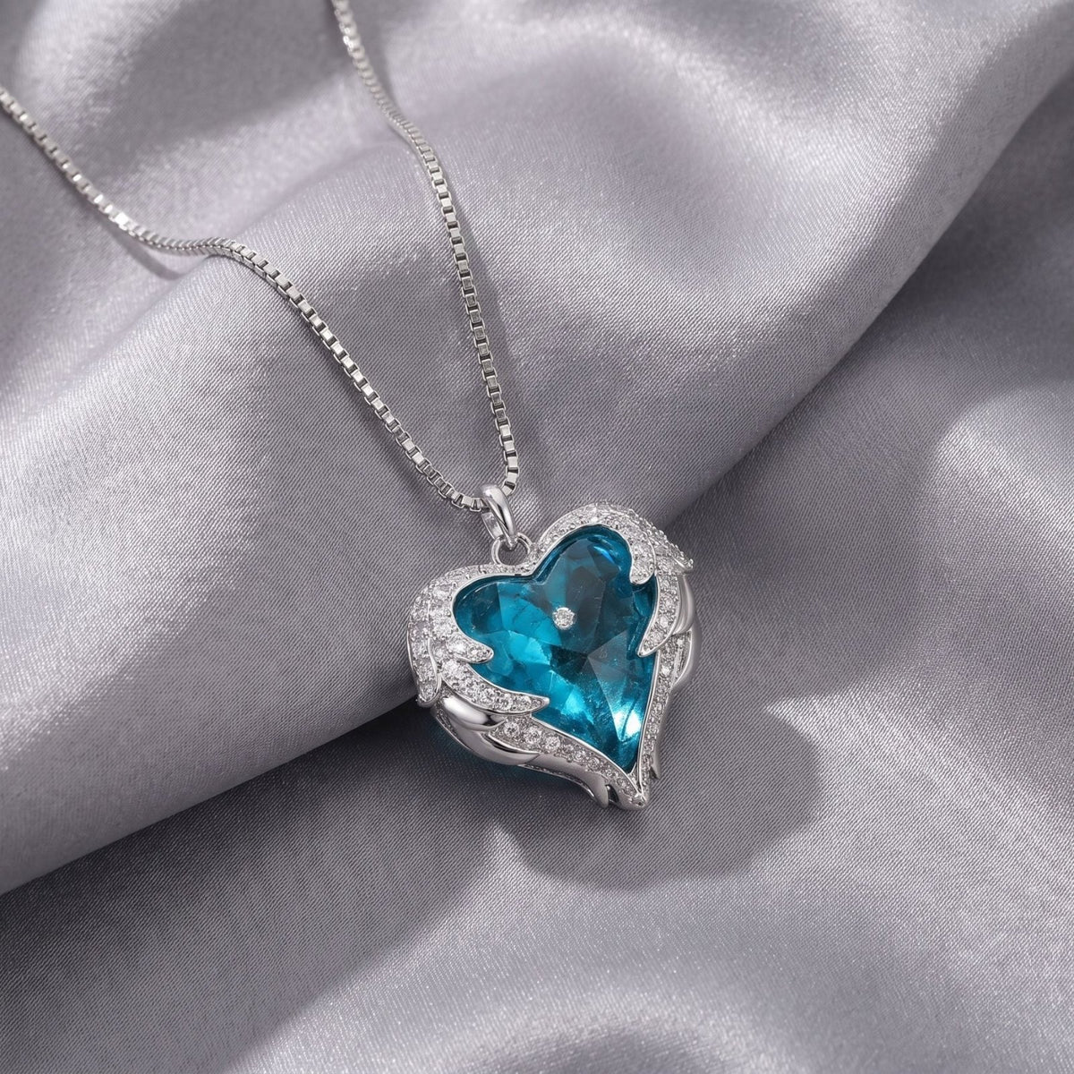 Collier cœur bleu pour femme, en cuivre argenté et argent 925, pendentif bleu serti de pierres scintillantes