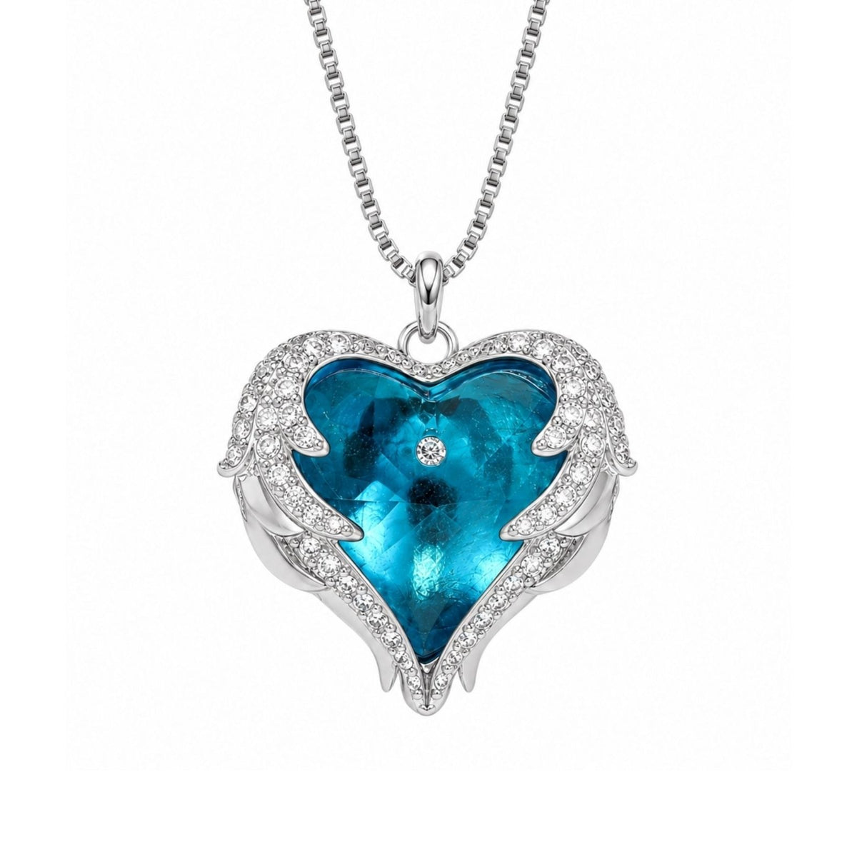 Collier cœur bleu pour femme, en cuivre argenté et argent 925, pendentif bleu serti de pierres scintillantes