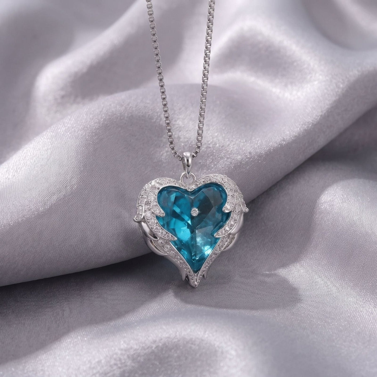 Collier cœur bleu pour femme, en cuivre argenté et argent 925, pendentif bleu serti de pierres scintillantes