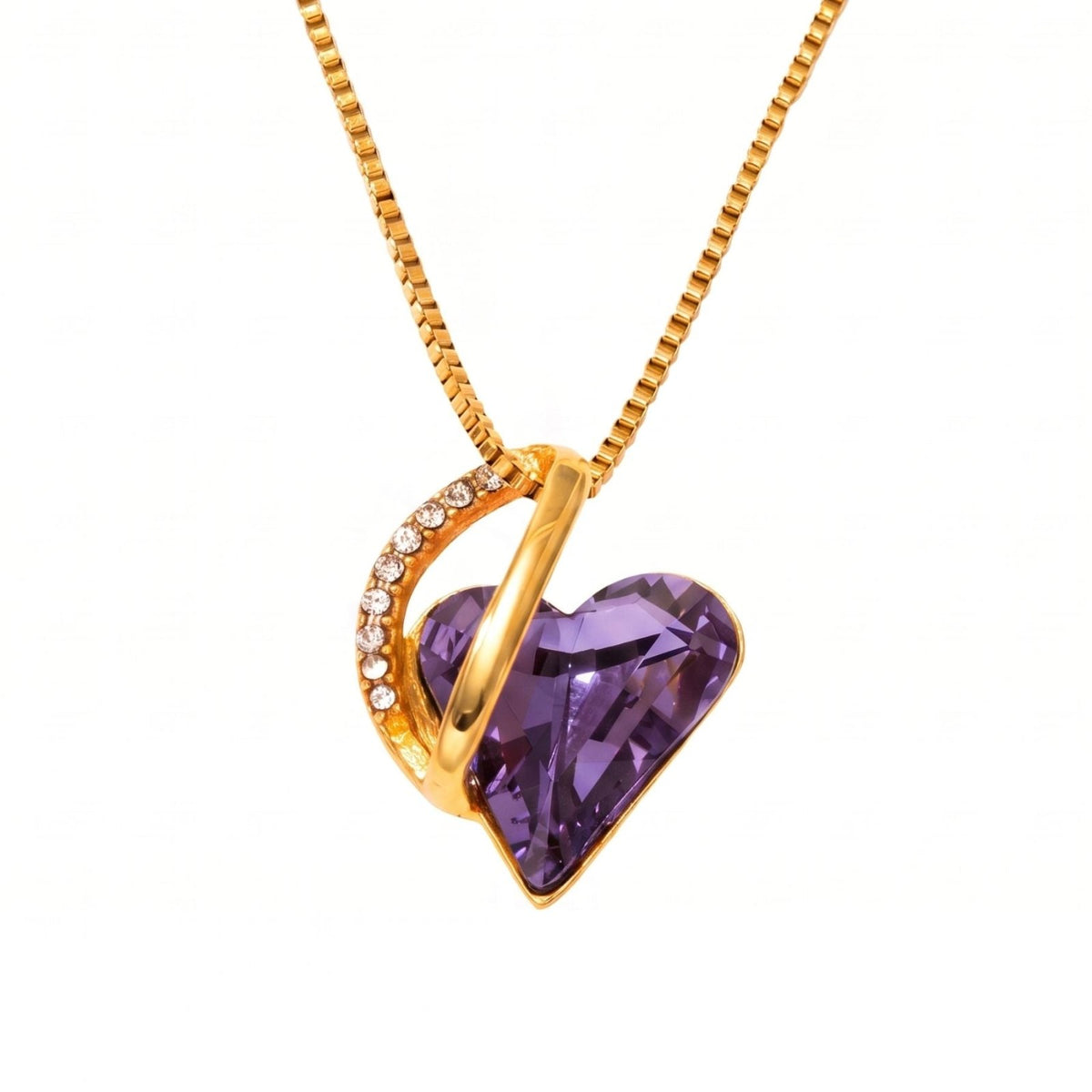 Collier cœur cristal pour femme, en acier inoxydable doré, pendentif en zircon facetté et serti de pierres blances
