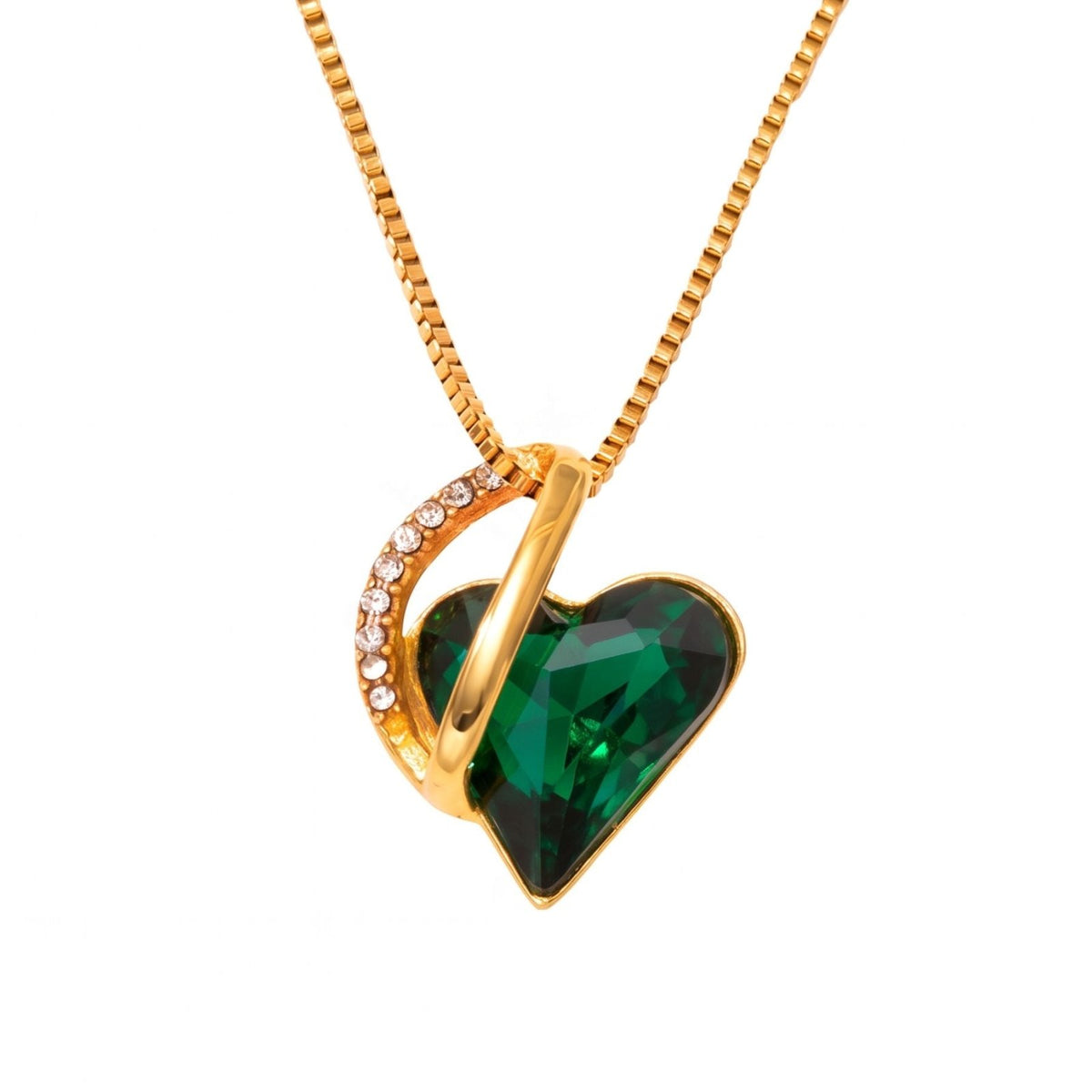 Collier cœur cristal pour femme, en acier inoxydable doré, pendentif en zircon facetté et serti de pierres blances