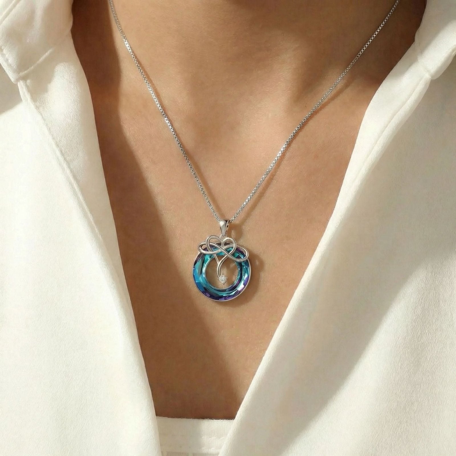 Collier coeur discret pour femme, cristal bleu océan et zircon, chaîne en argent 925