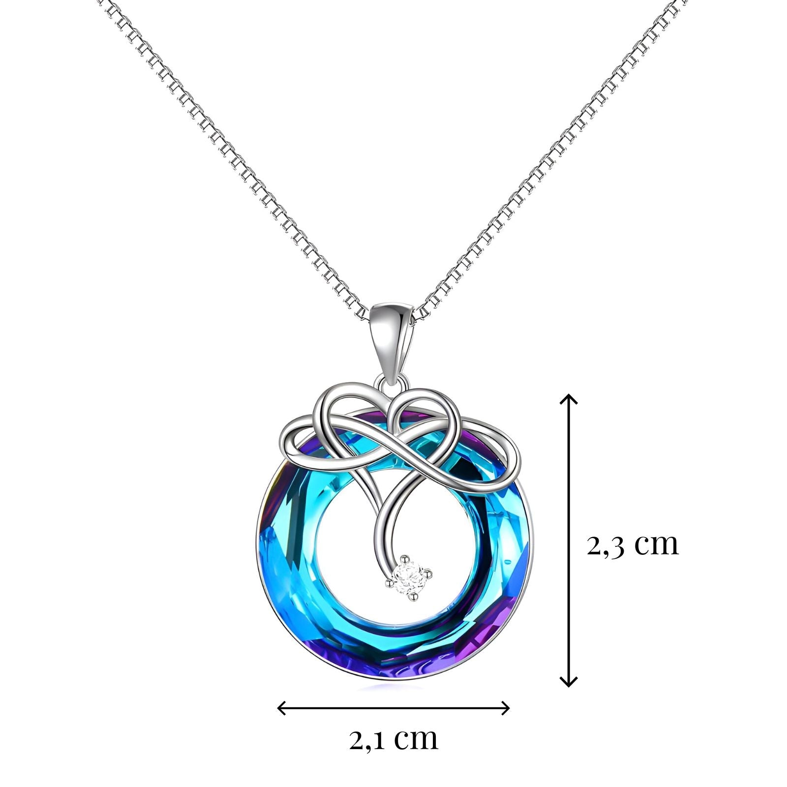 Collier coeur discret pour femme, cristal bleu océan et zircon, chaîne en argent 925, modèle Azure