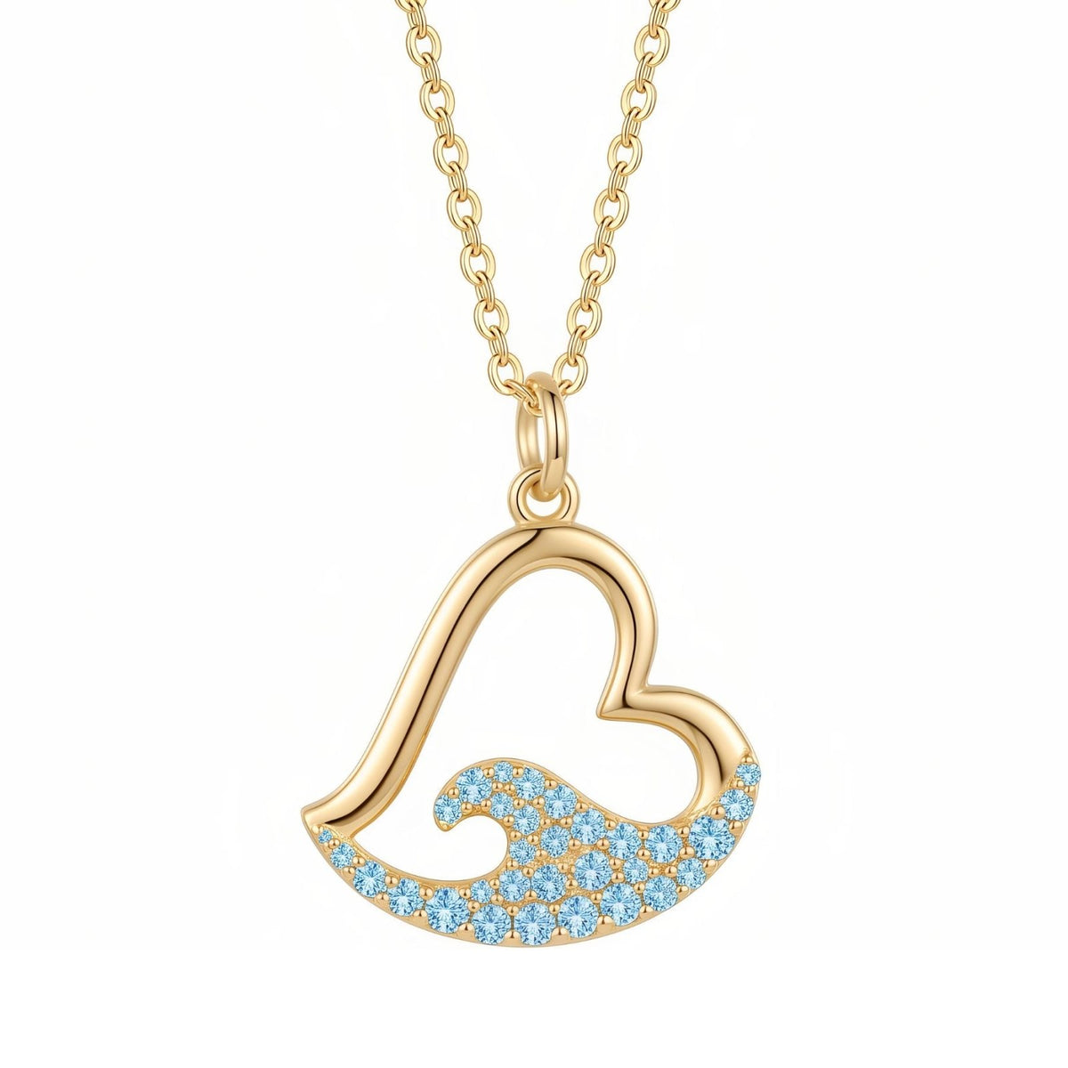 Collier cœur en vague pour femme, en argent 925 doré, style élégant