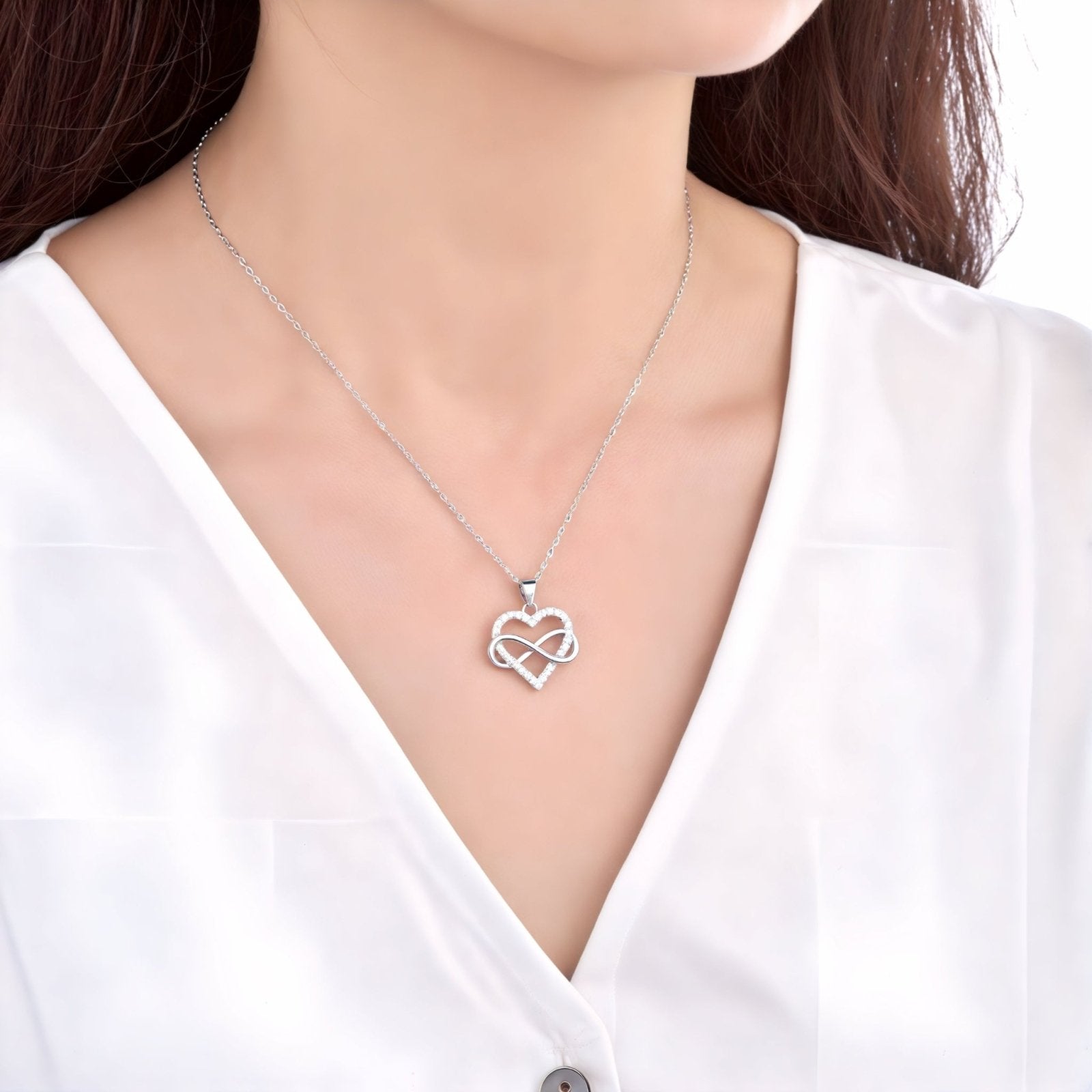 Collier cœur infini en argent 925, serti de zirconium, style romantique, modèle Filippa