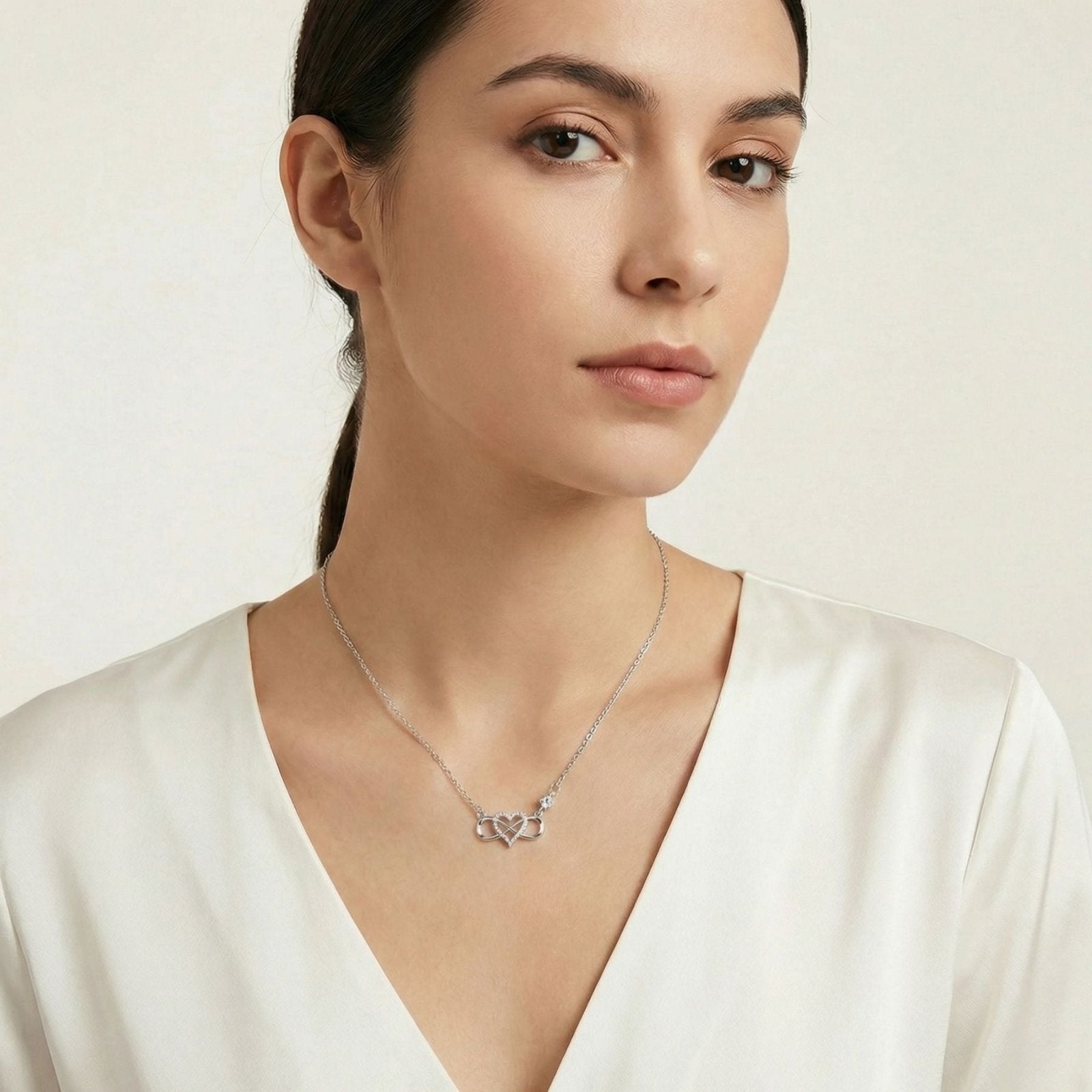 Collier cœur infini pour femme, en argent 925, zircon brillant et maille forçat