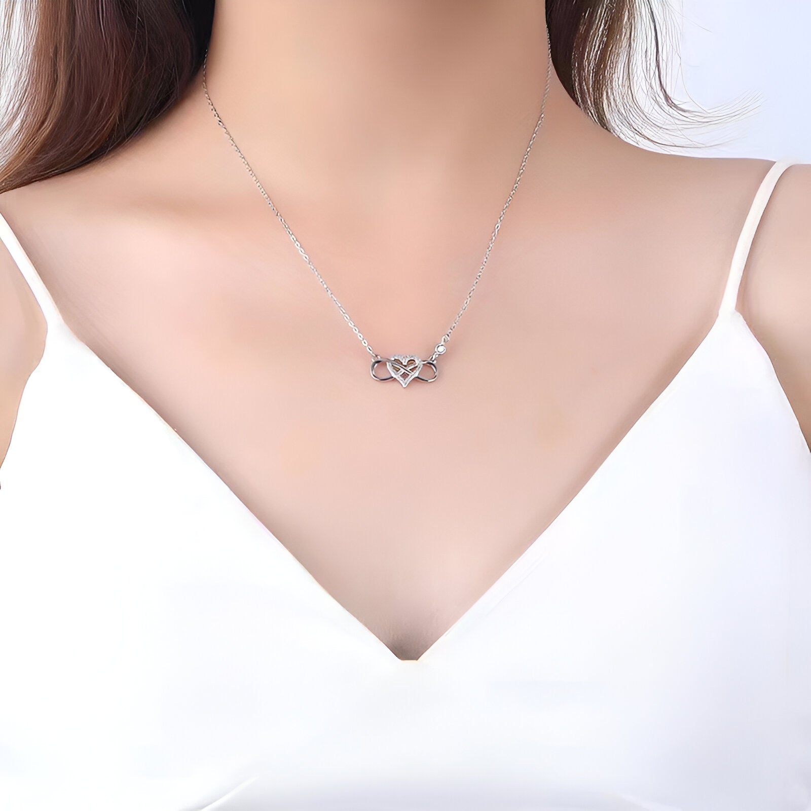 Collier cœur infini pour femme, en argent 925, zircon brillant et maille forçat, modèle Fortuna