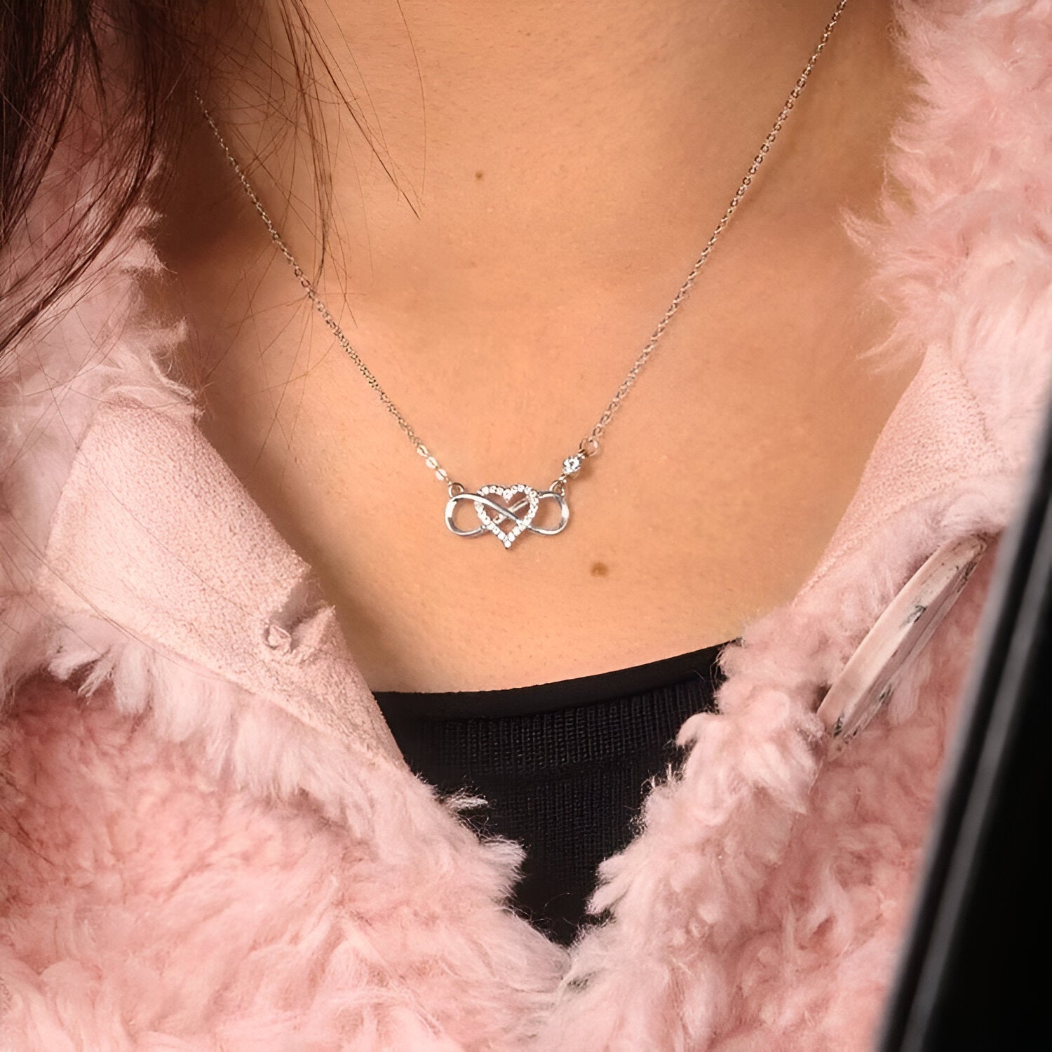 Collier cœur infini pour femme, en argent 925, zircon brillant et maille forçat, modèle Fortuna