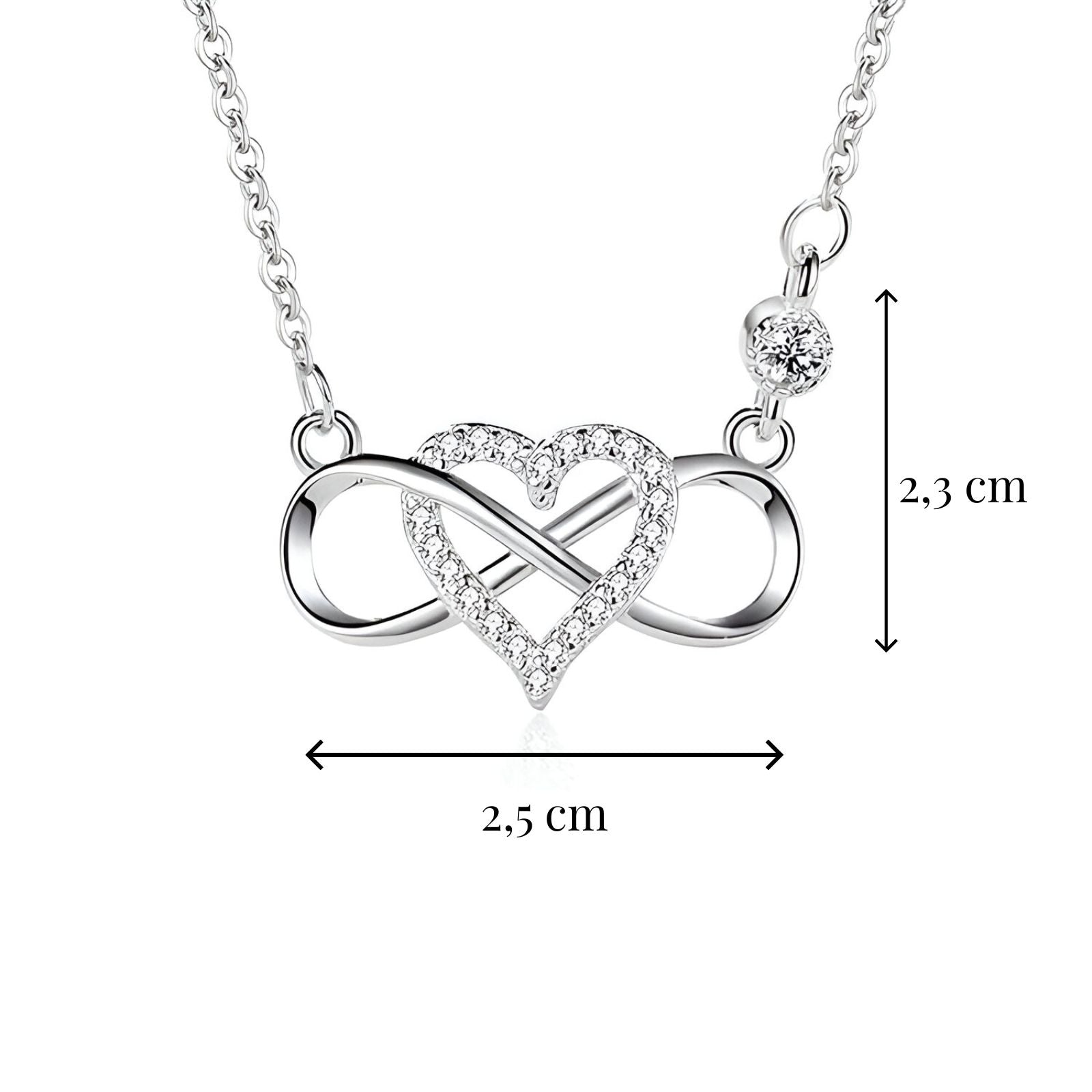 Collier cœur infini pour femme, en argent 925, zircon brillant et maille forçat, modèle Fortuna