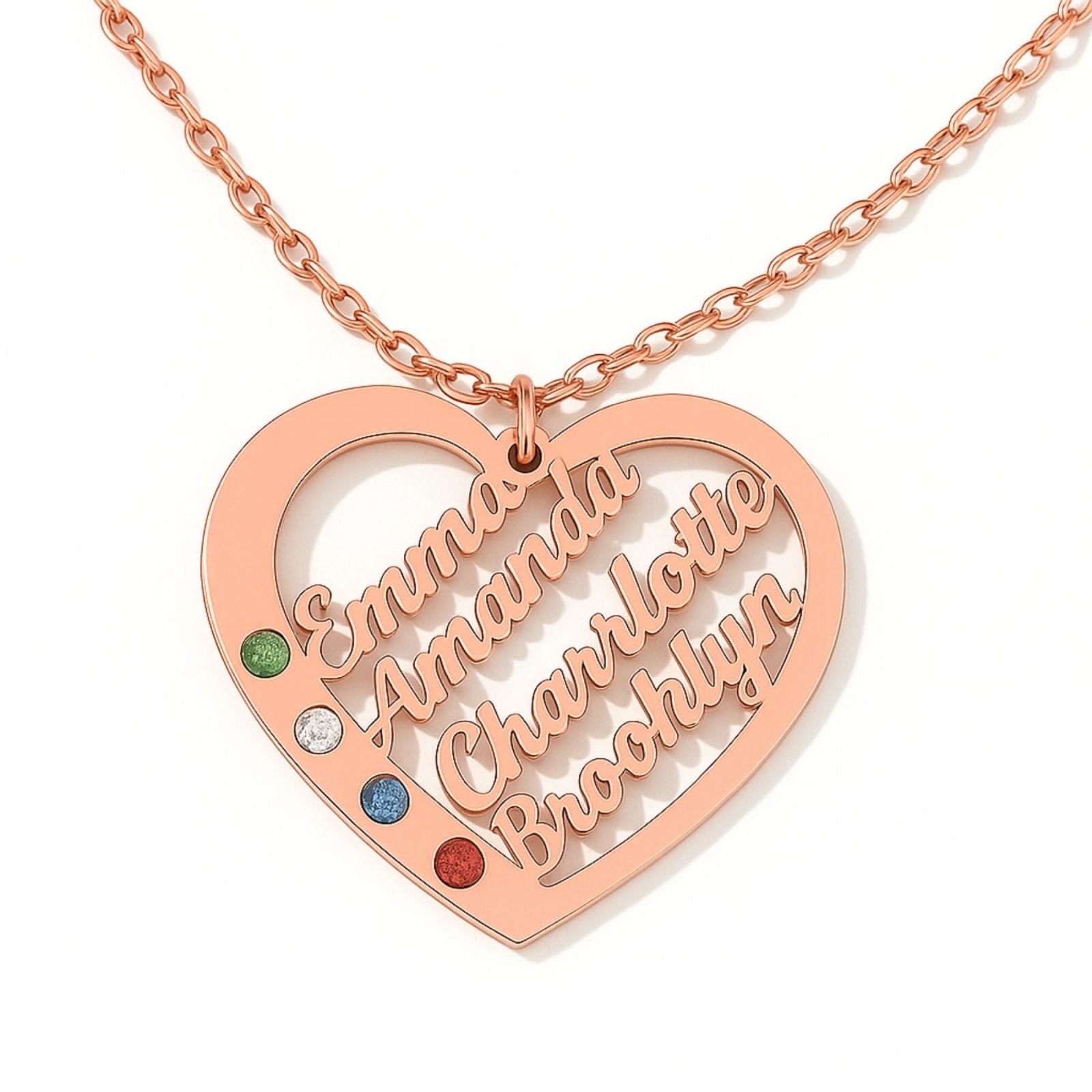 Collier cœur multi - prénoms, gravure personnalisée, pour femme, modèle Emilie