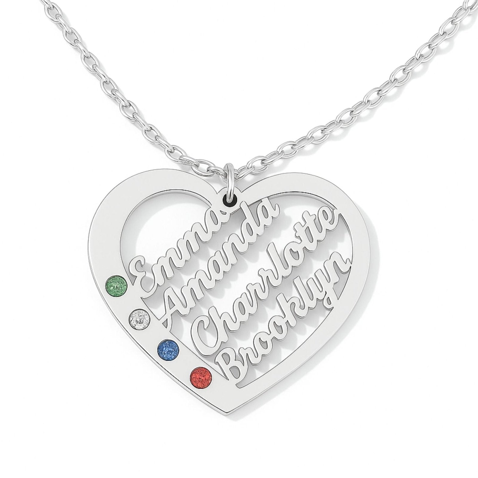 Collier cœur multi - prénoms, gravure personnalisée, pour femme, modèle Emilie