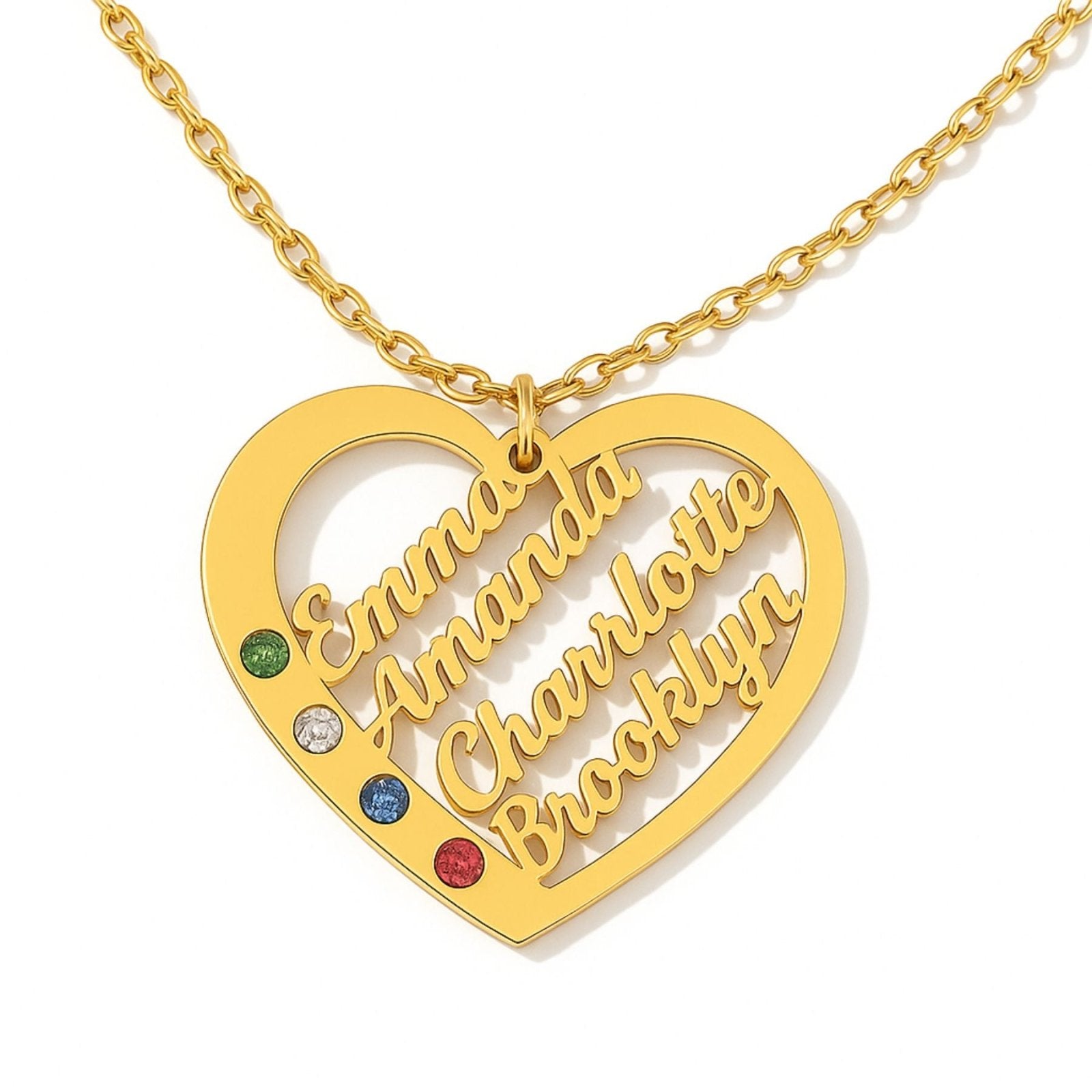 Collier cœur multi - prénoms, gravure personnalisée, pour femme, modèle Emilie