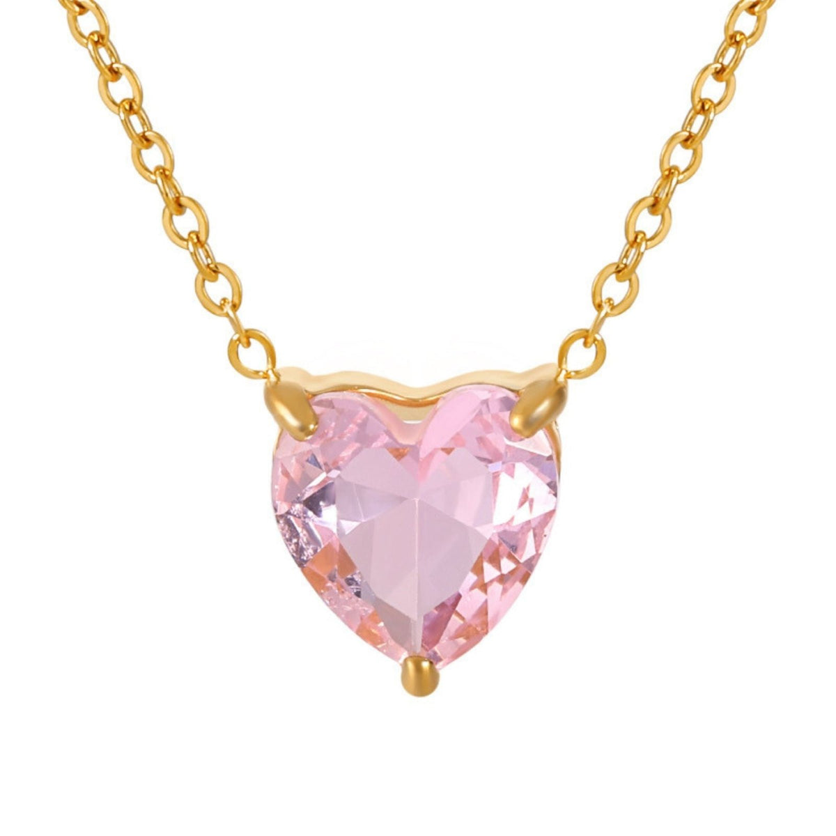 Collier cœur orné de cristal pour femme, en acier inoxydable doré, pendentif cœur facetté