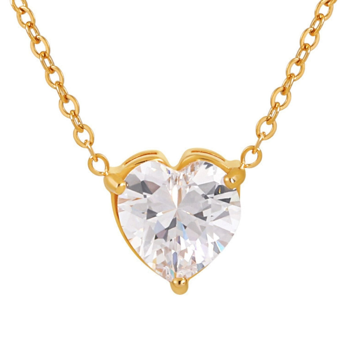 Collier cœur orné de cristal pour femme, en acier inoxydable doré, pendentif cœur facetté