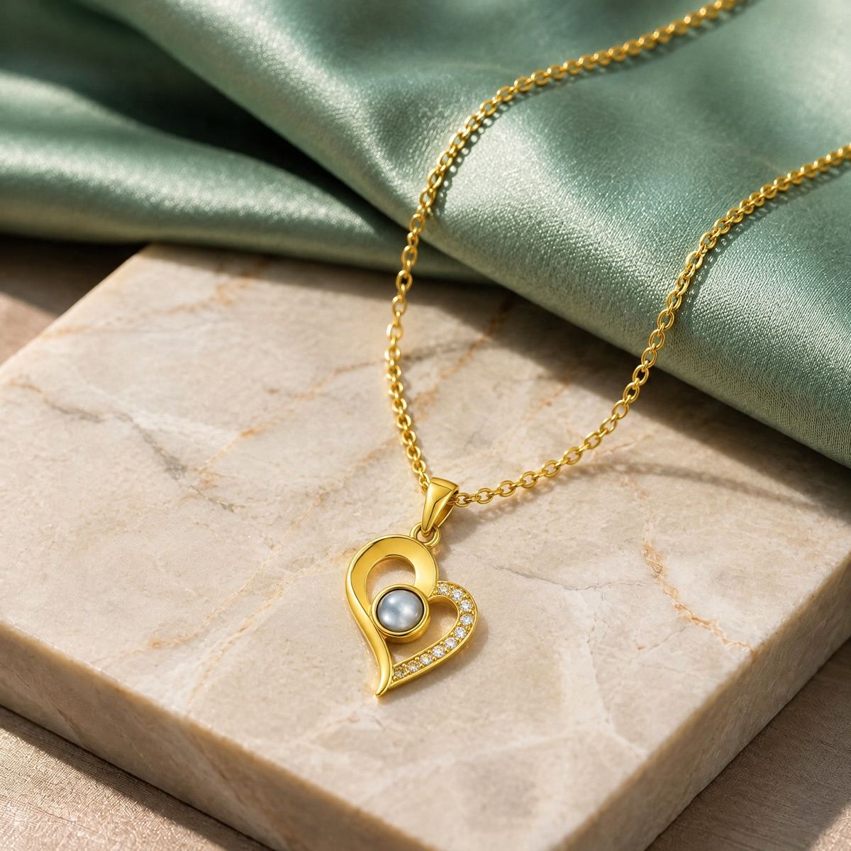 Collier cœur personnalisable avec photo, acier inoxydable et zirconium cubique