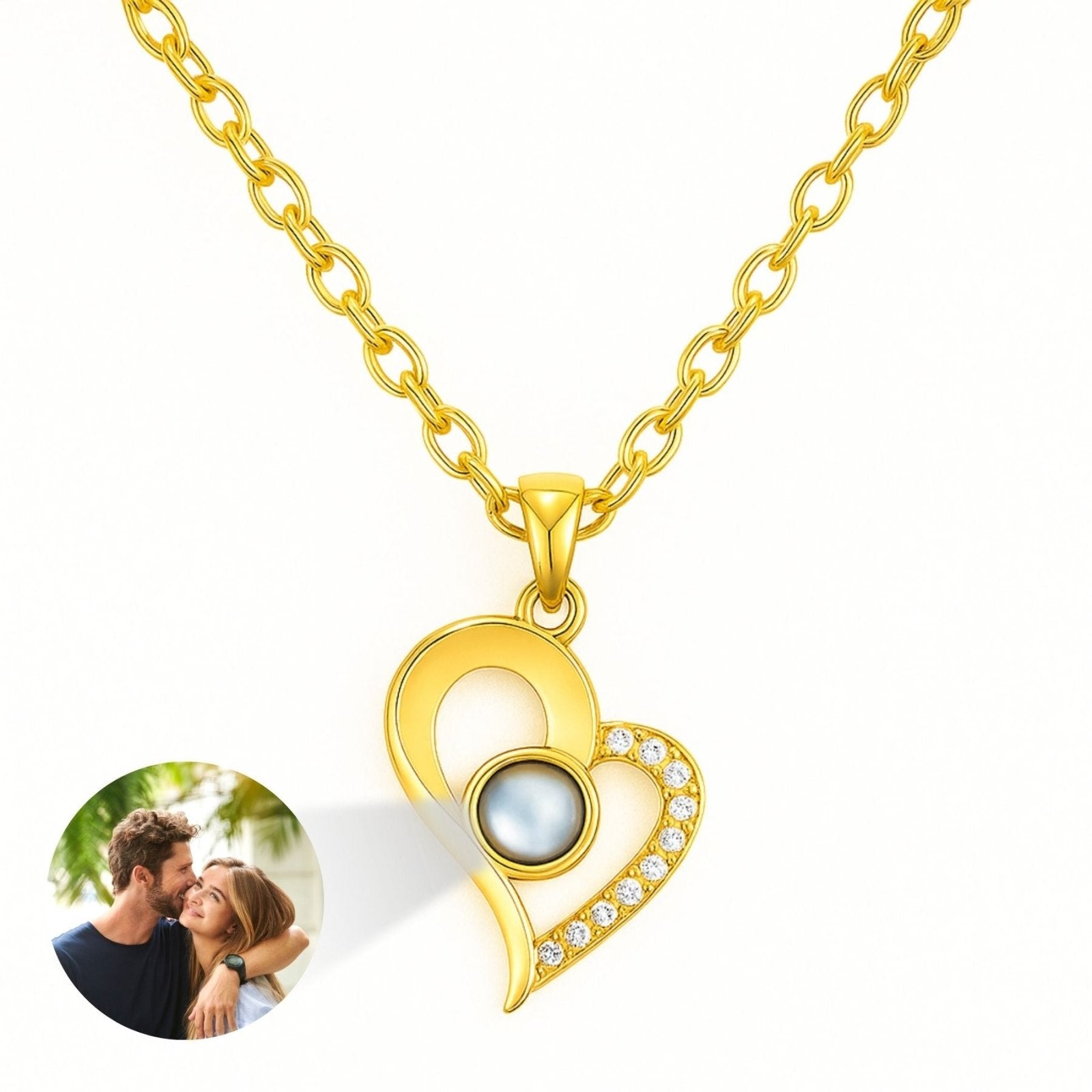 Collier cœur personnalisable avec photo, acier inoxydable et zirconium cubique, modèle Aveline