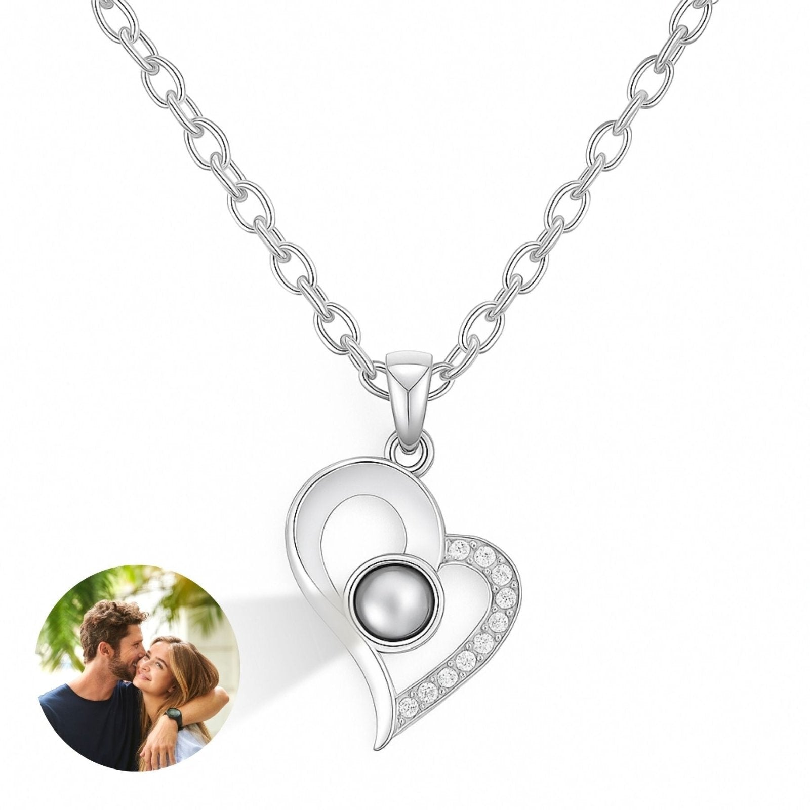 Collier cœur personnalisable avec photo, acier inoxydable et zirconium cubique, modèle Aveline
