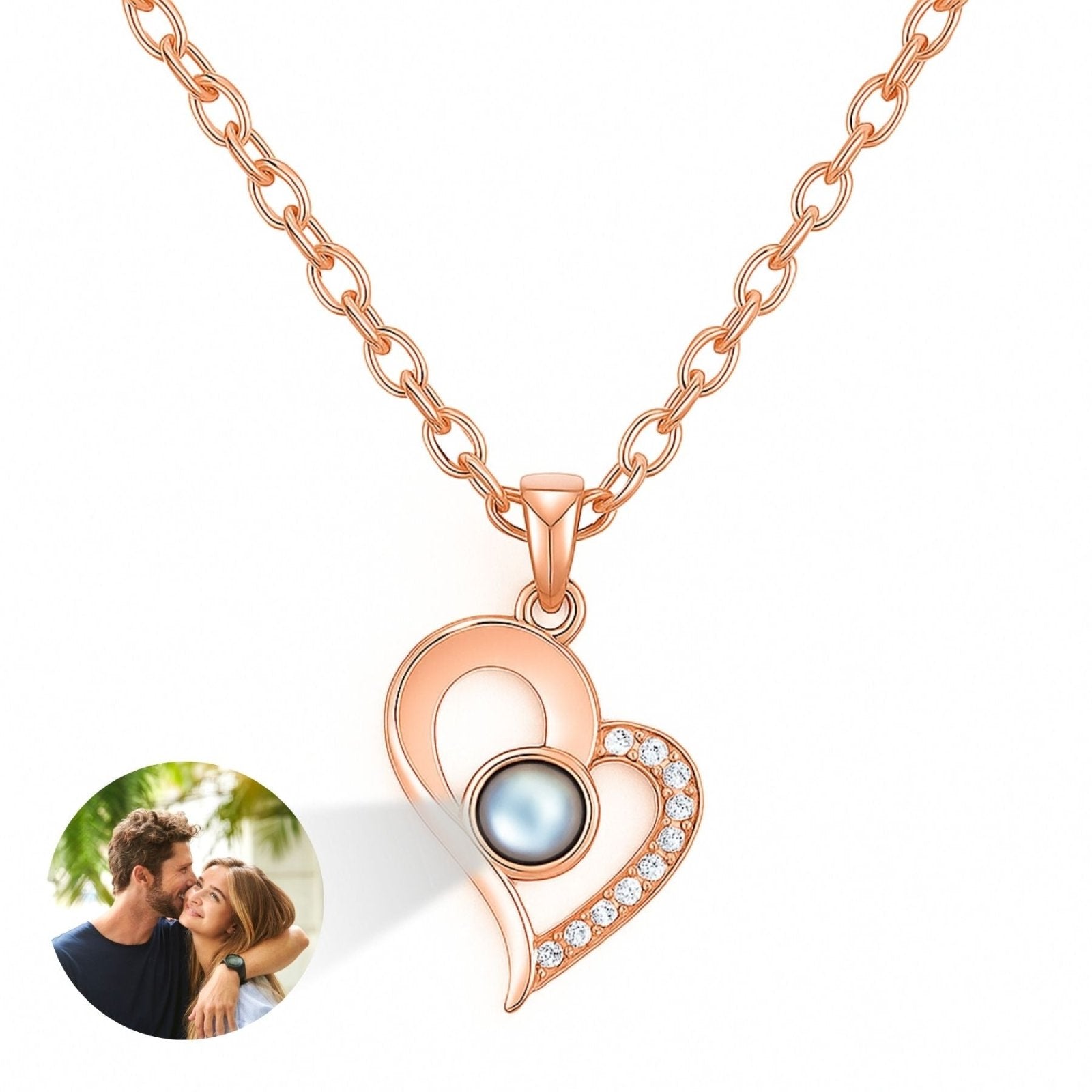 Collier cœur personnalisable avec photo, acier inoxydable et zirconium cubique, modèle Aveline