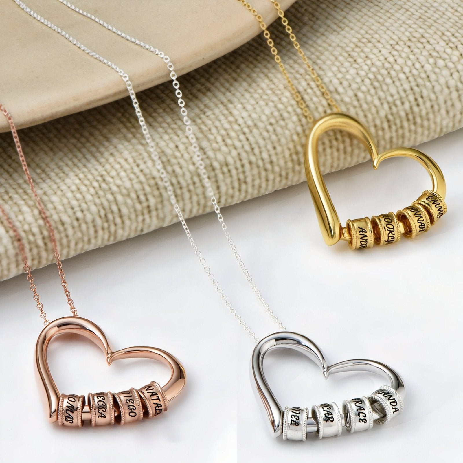 Collier cœur personnalisé en acier inoxydable, avec perles gravées, pour femme, modèle Soul