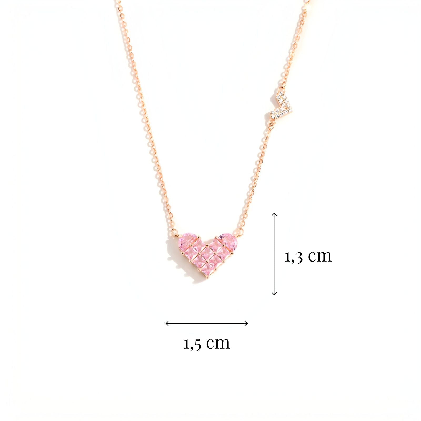 Collier cœur rose en zircon et argent 925, chaîne fine plaquée or rose pour femme, modèle Belle