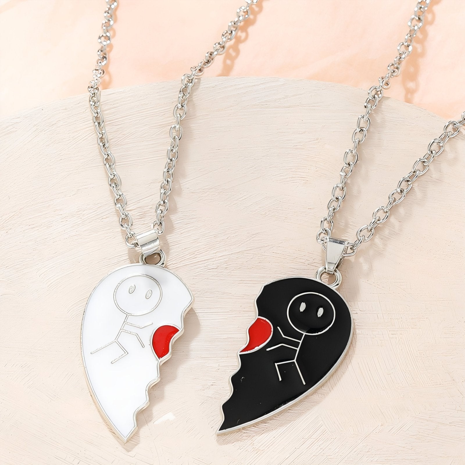 Collier coeur séparable pour couple, avec pendentif symbolique émaillé, en alliage métallique