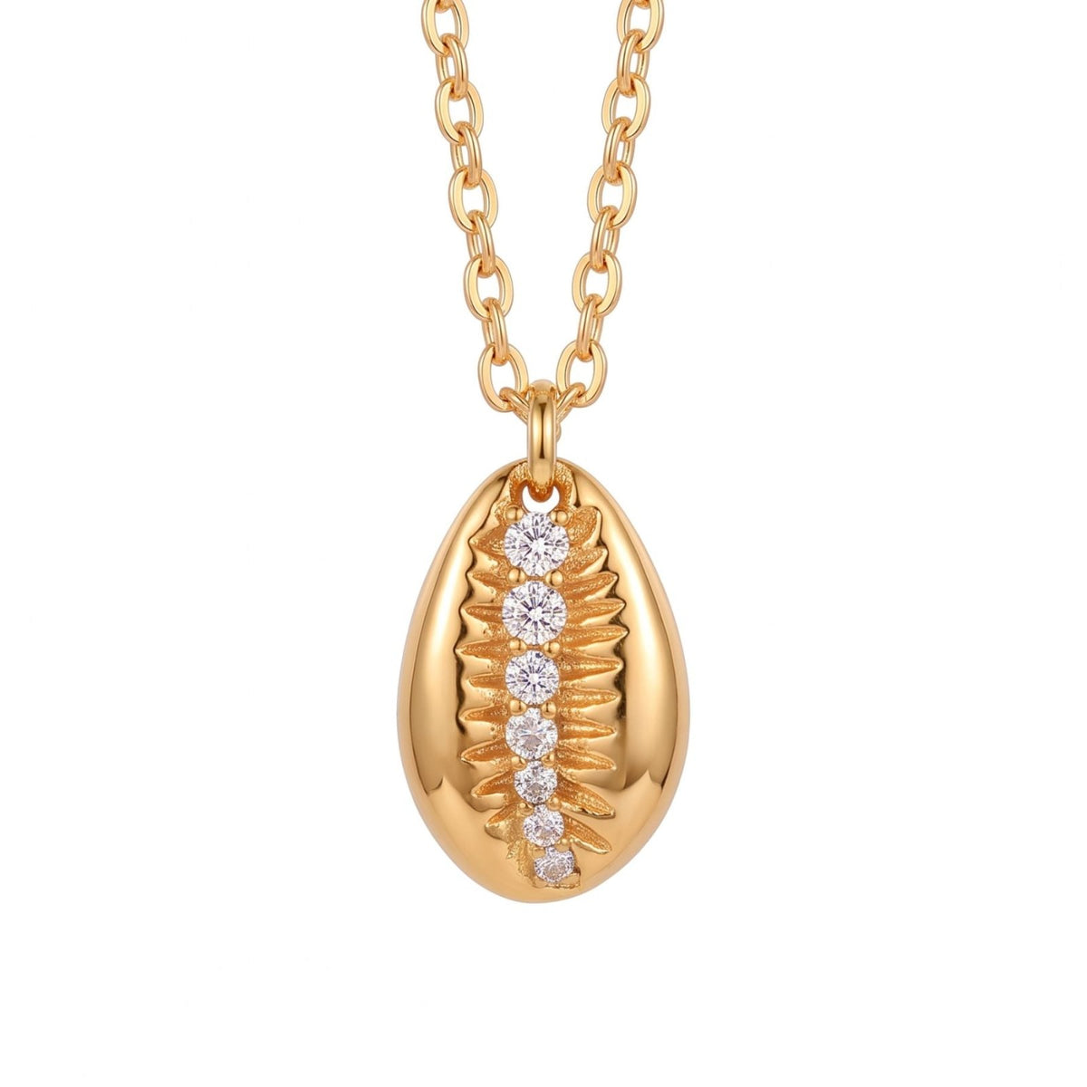 Collier coquillage cauri pour femme, en acier inoxydable, pendentif serti de zircons scintillants