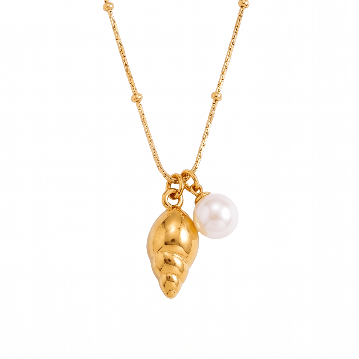 Collier coquillage et perle pour femme, en acier inoxydable doré, chaîne fine au style marin