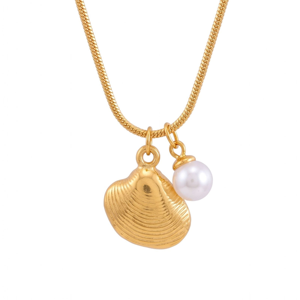 Collier coquillage et perle pour femme, en acier inoxydable doré, pendentif élégant au style marin