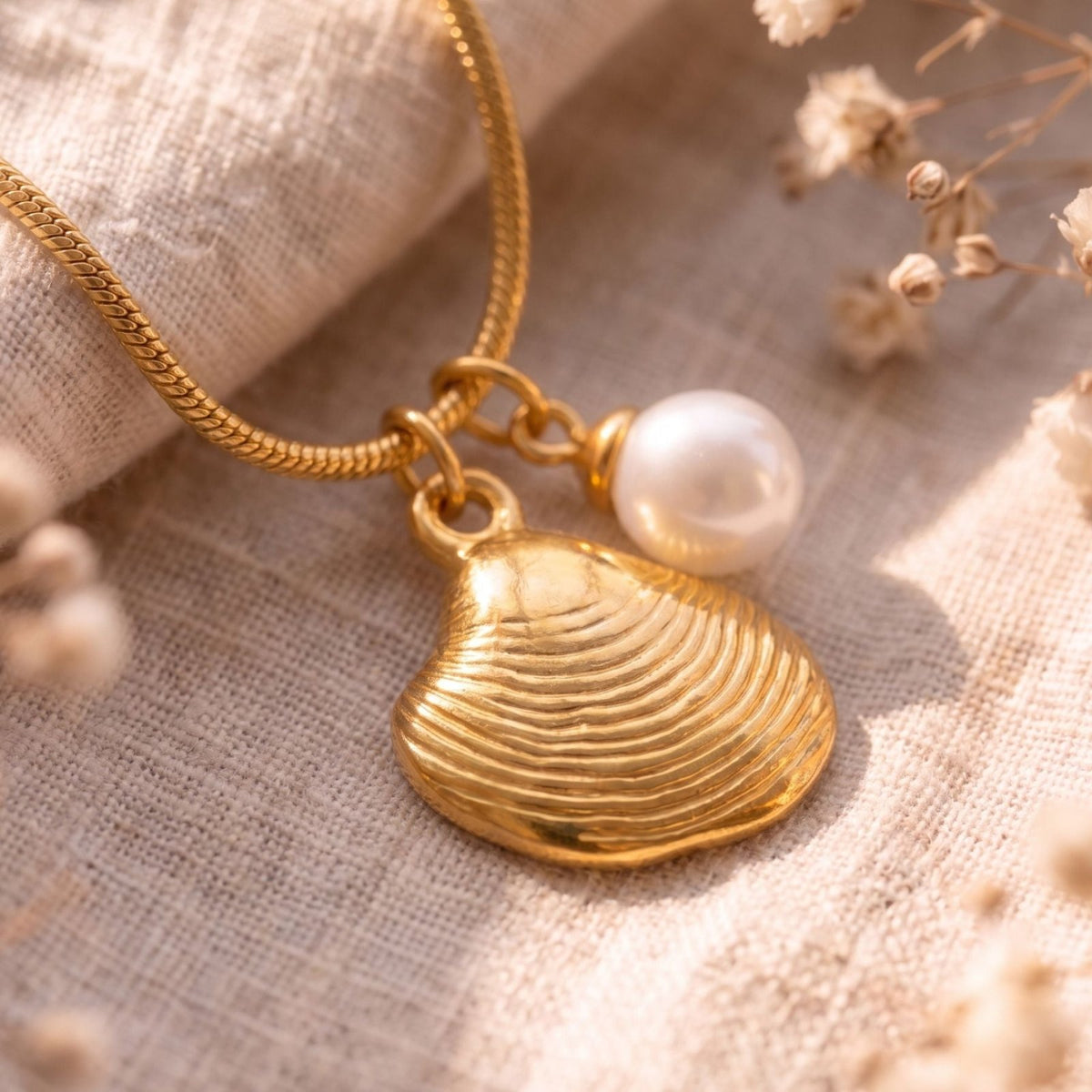 Collier coquillage et perle pour femme, en acier inoxydable doré, pendentif élégant au style marin